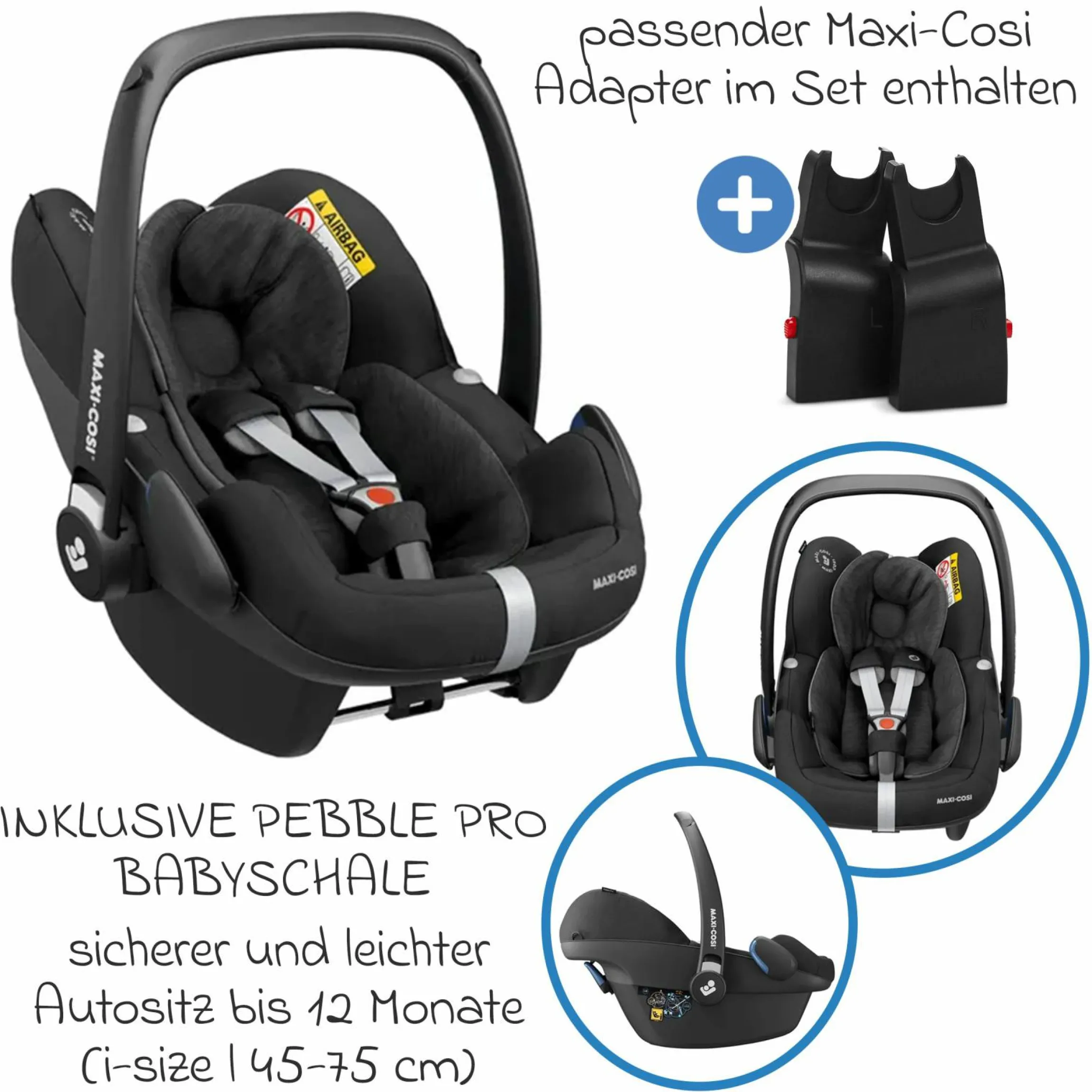 3in1 Kinderwagen-Set Samba 2 - inkl. Babywanne, Autositz Pebble Pro, Sportsitz mit XXL Zubehörpaket - Pure - Coal