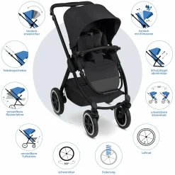 3in1 Kinderwagen-Set Samba 2 - inkl. Babywanne, Autositz Pebble Pro, Sportsitz mit XXL Zubehörpaket - Pure - Coal