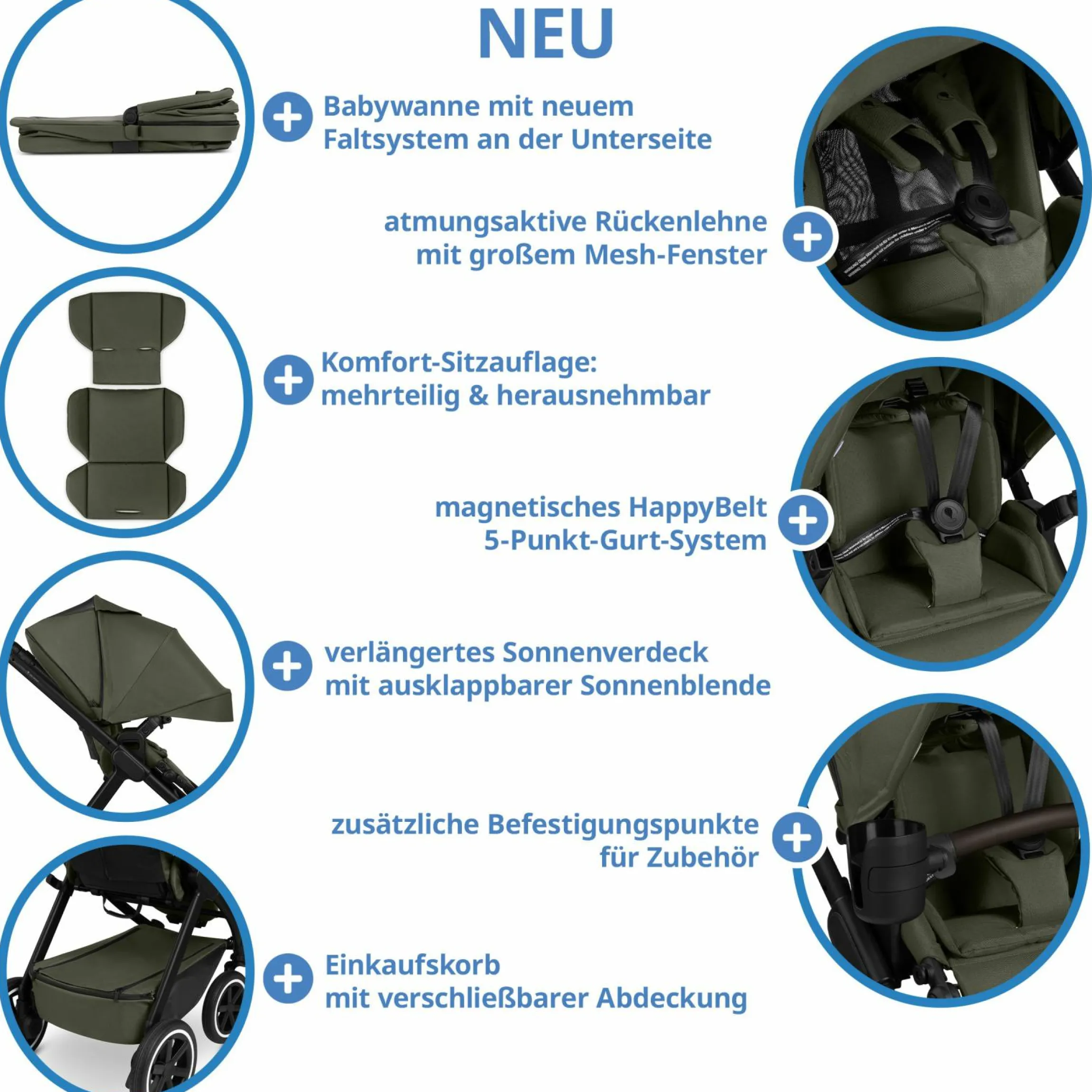 3in1 Kinderwagen-Set Samba 2 - inkl. Babywanne, Autositz Pebble Pro, Sportsitz mit XXL Zubehörpaket - Pure - Avocado