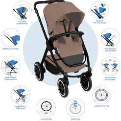 3in1 Kinderwagen-Set Samba 2 - inkl. Babywanne, Autositz Pebble Pro, Sportsitz mit XXL Zubehörpaket - Dark Beige
