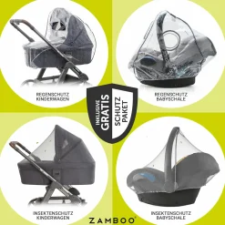 3in1 Kinderwagen-Set Saturn R Trio Set inkl. i-Size Babyschale & XXL Zubehörpaket - Melange Black