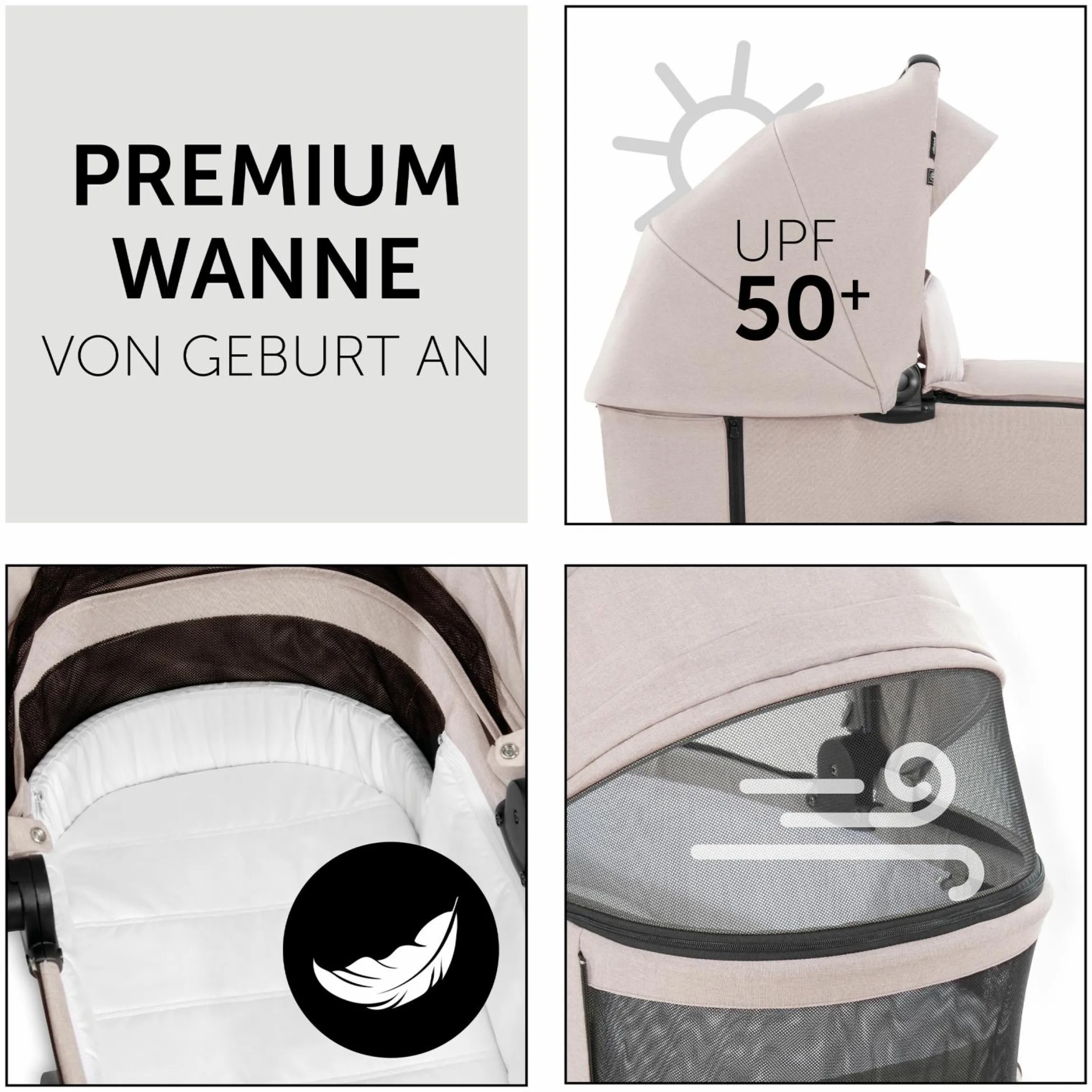 3in1 Kinderwagen-Set Vision X Trio Set Black - inkl. i-Size Babyschale Drive N Care & XXL Zubehörpaket - Melange Beige