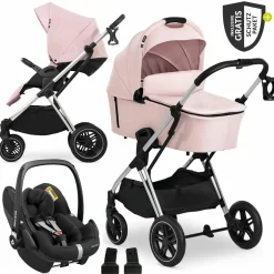 3in1 Kinderwagen-Set Vision X Trio Set Silver - inkl. Maxi-Cosi i-Size Pebble Pro & XXL Zubehörpaket - Melange Rose