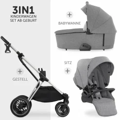 3in1 Kinderwagen-Set Vision X Trio Set Black - inkl. i-Size Babyschale Drive N Care & XXL Zubehörpaket - Melange Grey