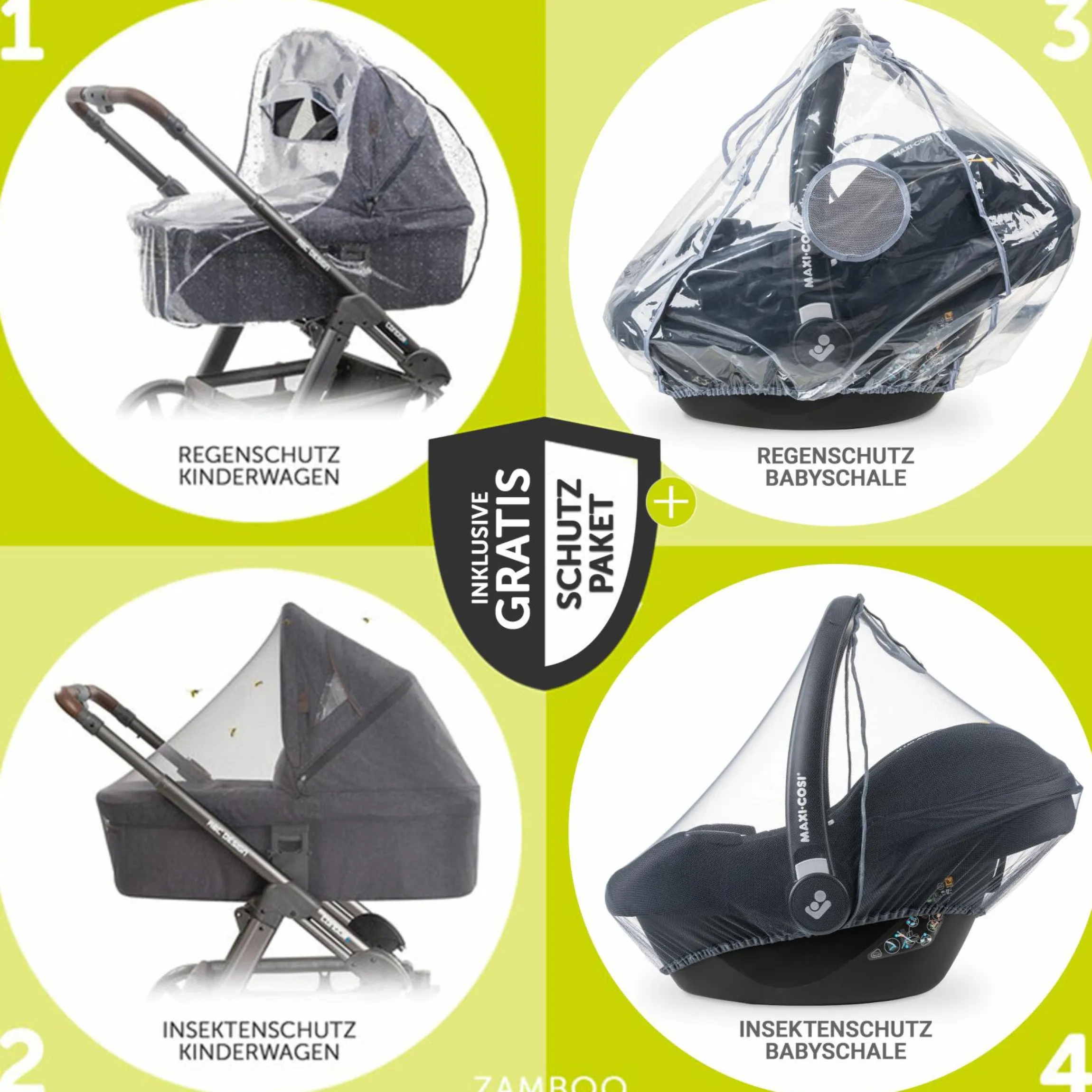 3in1 Kinderwagen-Set Vision X Trio Set Black - inkl. i-Size Babyschale Drive N Care & XXL Zubehörpaket - Melange Grey