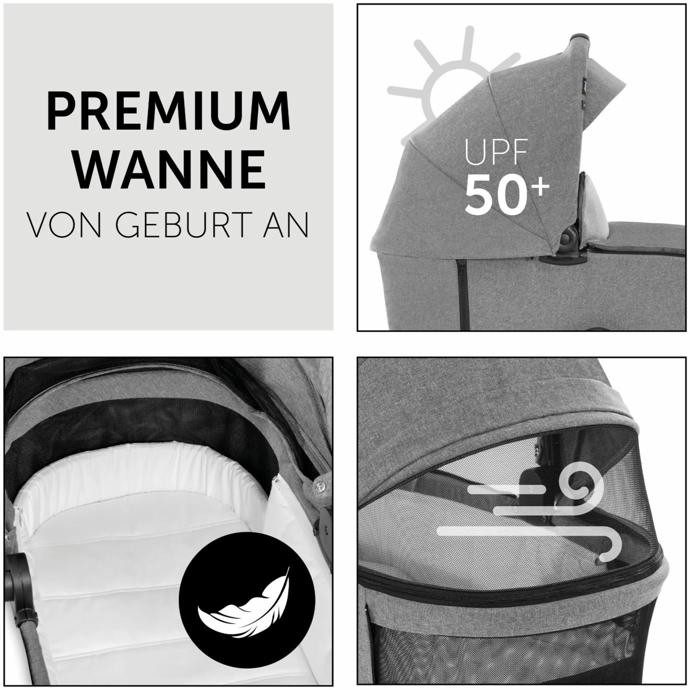 3in1 Kinderwagen-Set Vision X Trio Set Black - inkl. i-Size Babyschale Drive N Care & XXL Zubehörpaket - Melange Grey