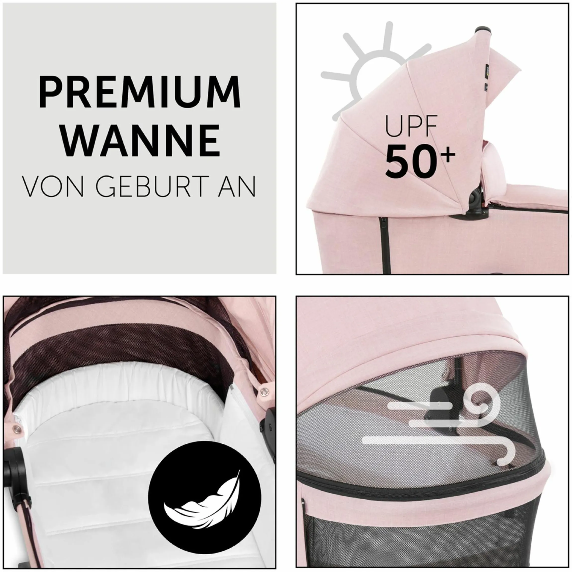 3in1 Kinderwagen-Set Vision X Trio Set Black - inkl. i-Size Babyschale Drive N Care & XXL Zubehörpaket - Melange Rose
