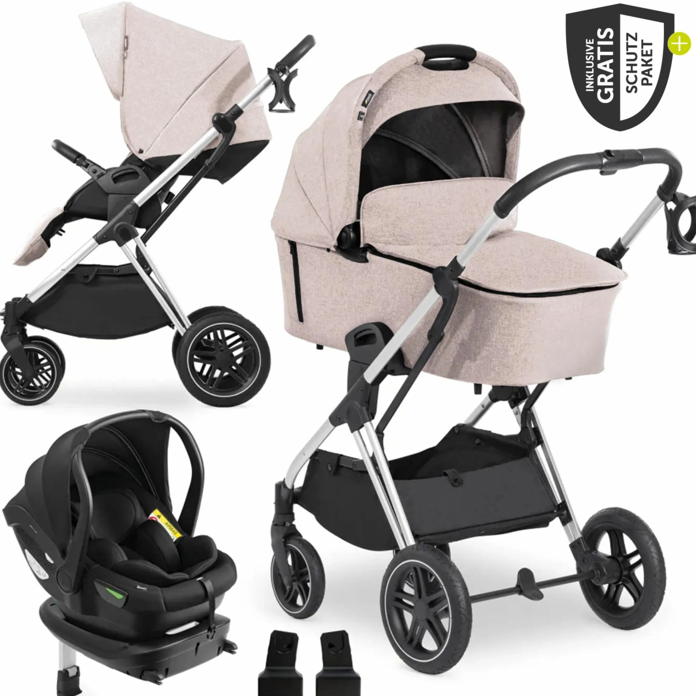 4in1 Kinderwagen-Set Vision X Trio Set - inkl. i-Size Babyschale & Isofix Base & XXL Zubehörset - Melange Beige