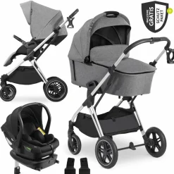 4in1 Kinderwagen-Set Vision X Trio Set - inkl. i-Size Babyschale & Isofix Base & XXL Zubehörset - Melange Grey