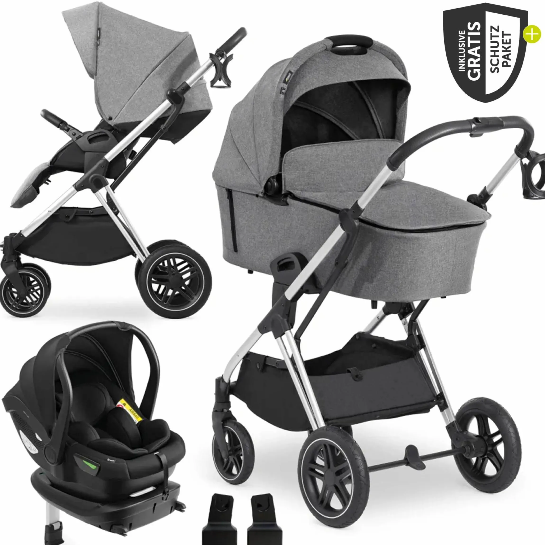 4in1 Kinderwagen-Set Vision X Trio Set - inkl. i-Size Babyschale & Isofix Base & XXL Zubehörset - Melange Grey