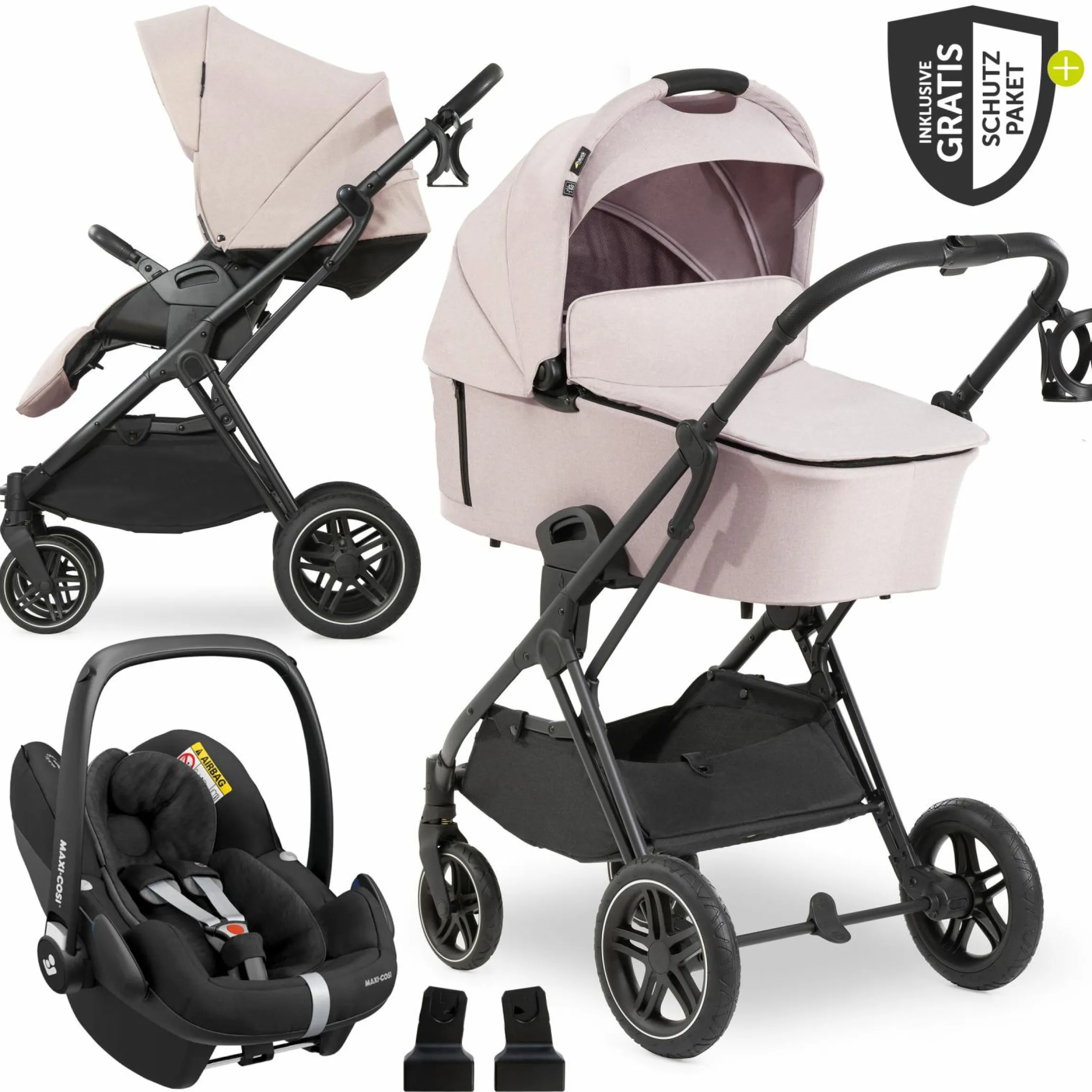 3in1 Kinderwagen-Set Vision X Trio Set Black - inkl. Maxi-Cosi i-Size Pebble Pro & XXL Zubehörpaket - Melange Beige