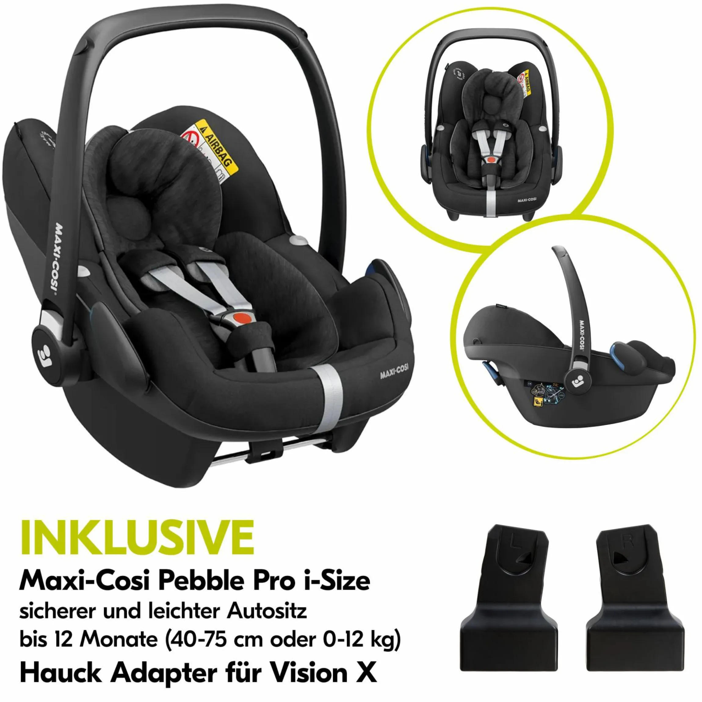 3in1 Kinderwagen-Set Vision X Trio Set Black - inkl. Maxi-Cosi i-Size Pebble Pro & XXL Zubehörpaket - Melange Beige