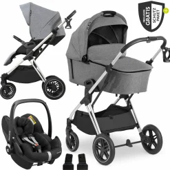3in1 Kinderwagen-Set Vision X Trio Set Silver - inkl. Maxi-Cosi i-Size Pebble Pro & XXL Zubehörpaket - Melange Grey