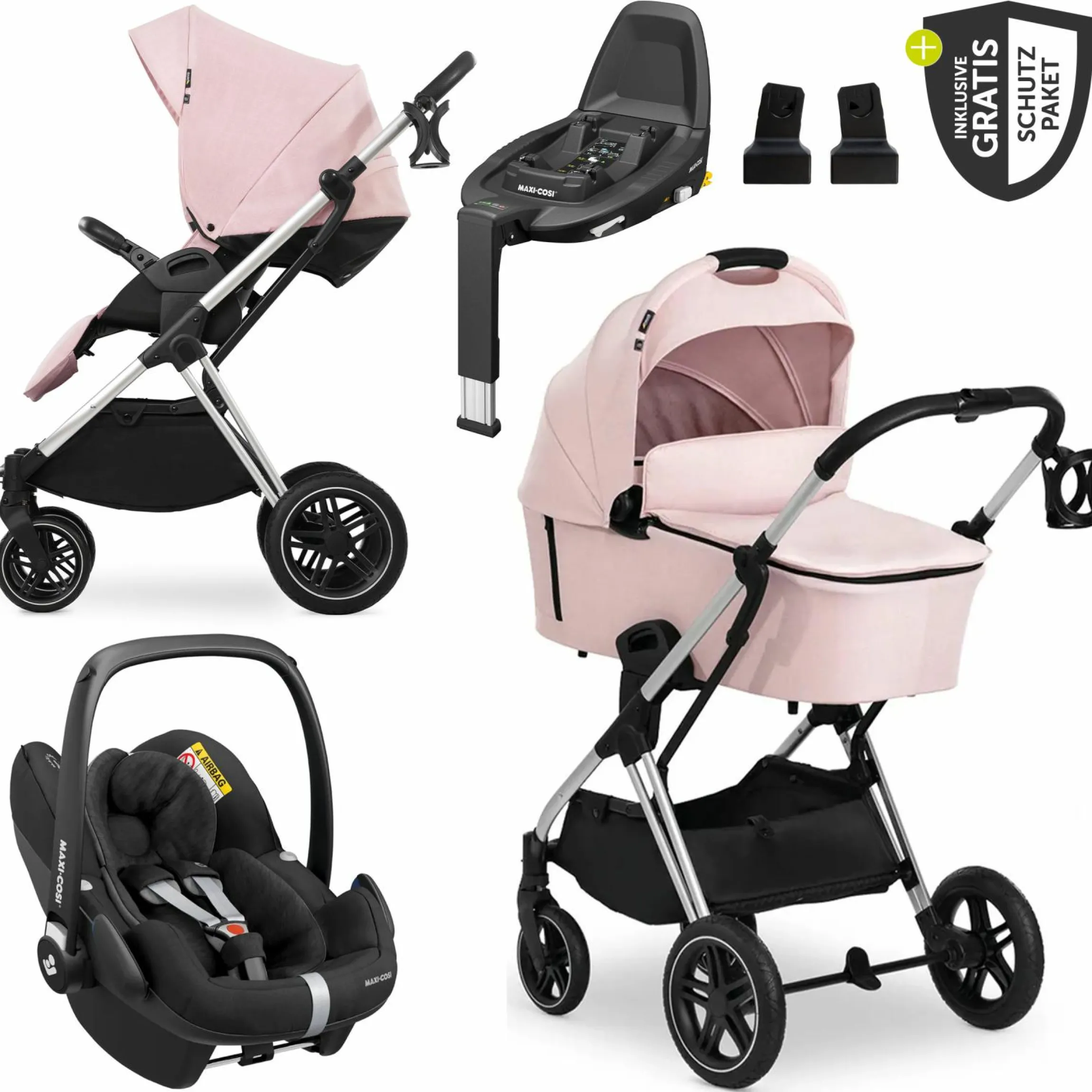 4in1 Kinderwagen-Set Vision X Trio Set inkl. Maxi-Cosi i-Size Pebble Pro & Isofix Basis FamilyFix3 & XXL Zubehörset - Melange Rose