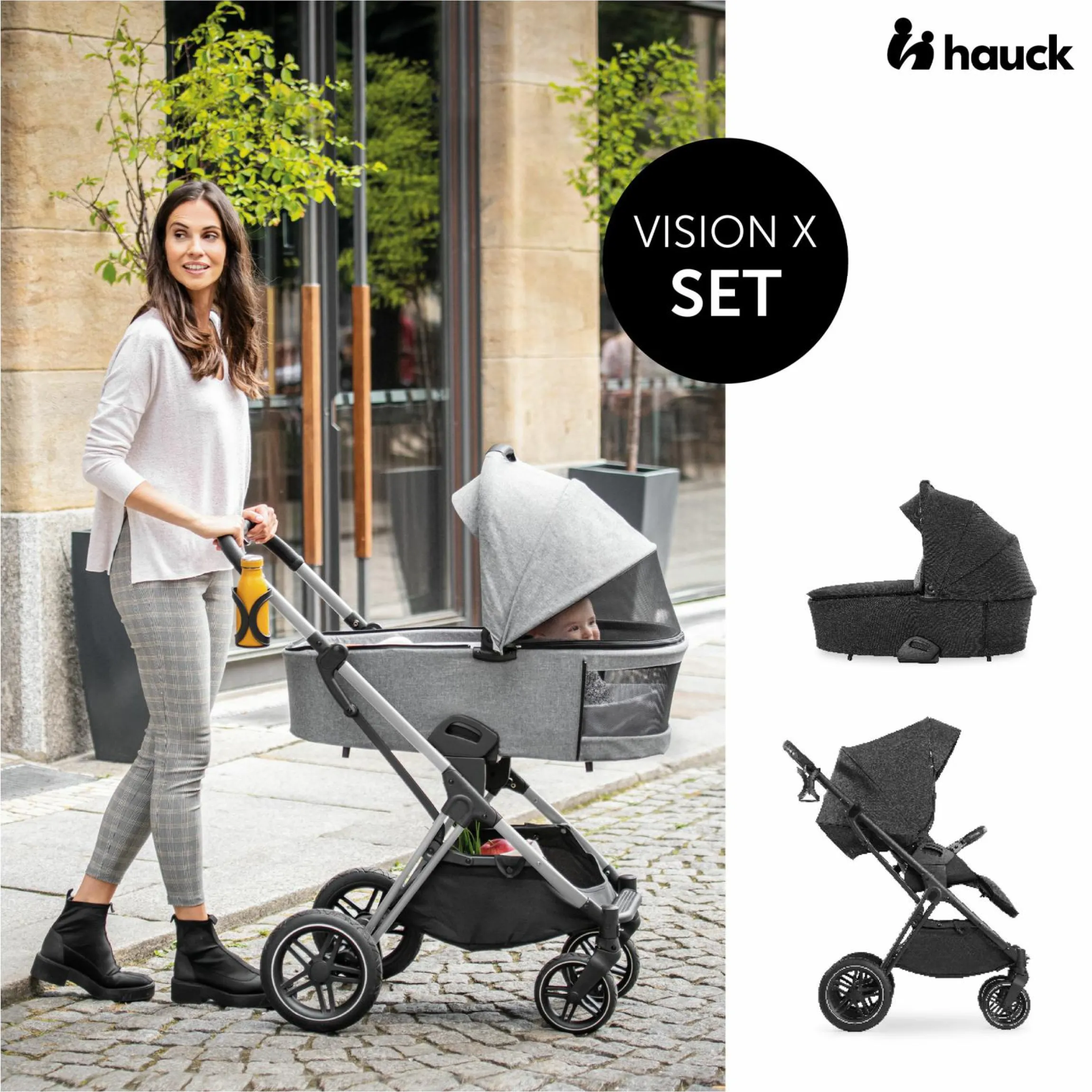 3in1 Kinderwagen-Set Vision X Trio Set Black - inkl. Maxi-Cosi i-Size Pebble Pro & XXL Zubehörpaket - Melange Black