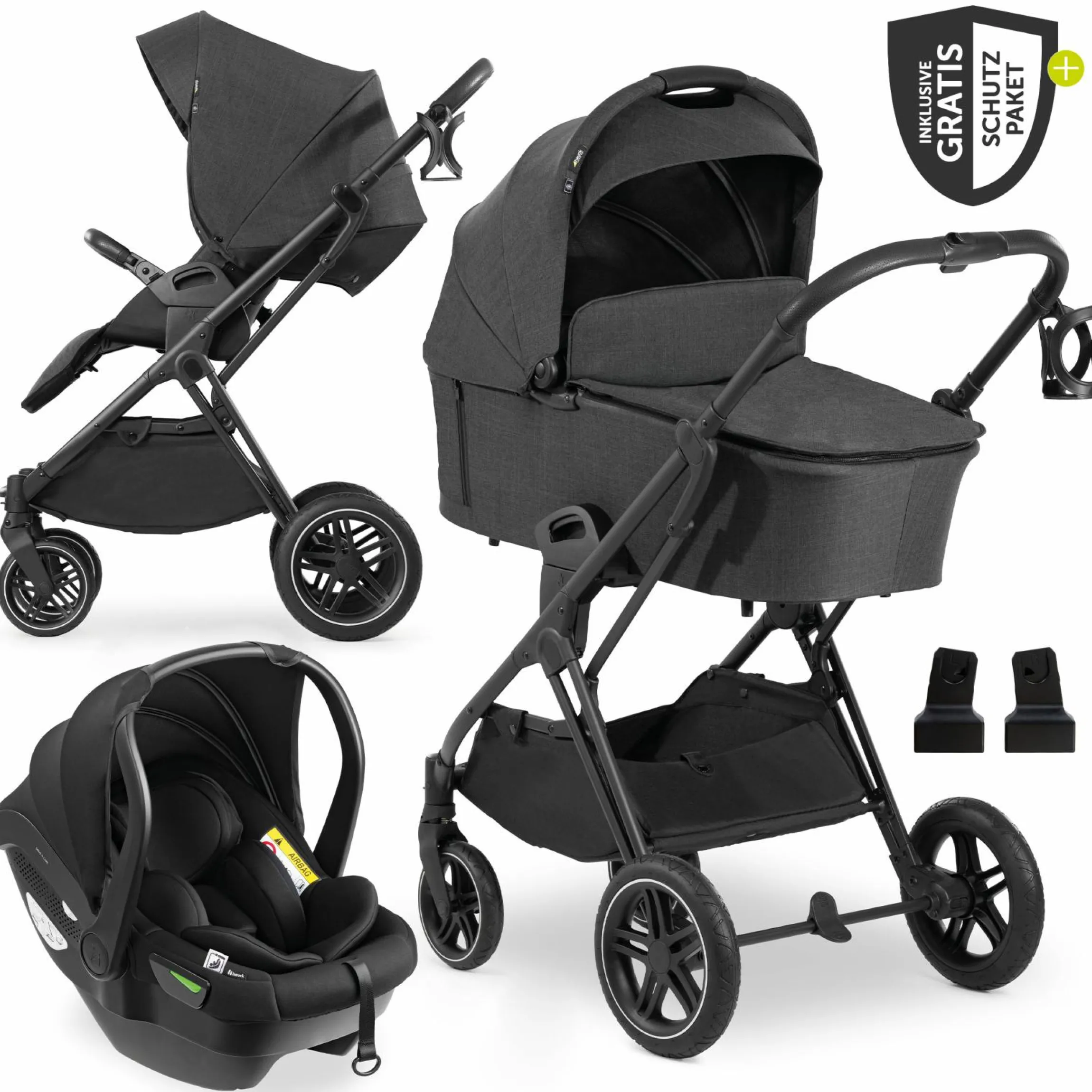 3in1 Kinderwagen-Set Vision X Trio Set Black - inkl. i-Size Babyschale Drive N Care & XXL Zubehörpaket - Melange Black