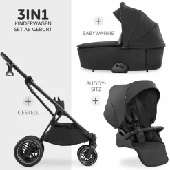 4in1 Kinderwagen-Set Vision X Trio Set - inkl. i-Size Babyschale & Isofix Base & XXL Zubehörset - Melange Black