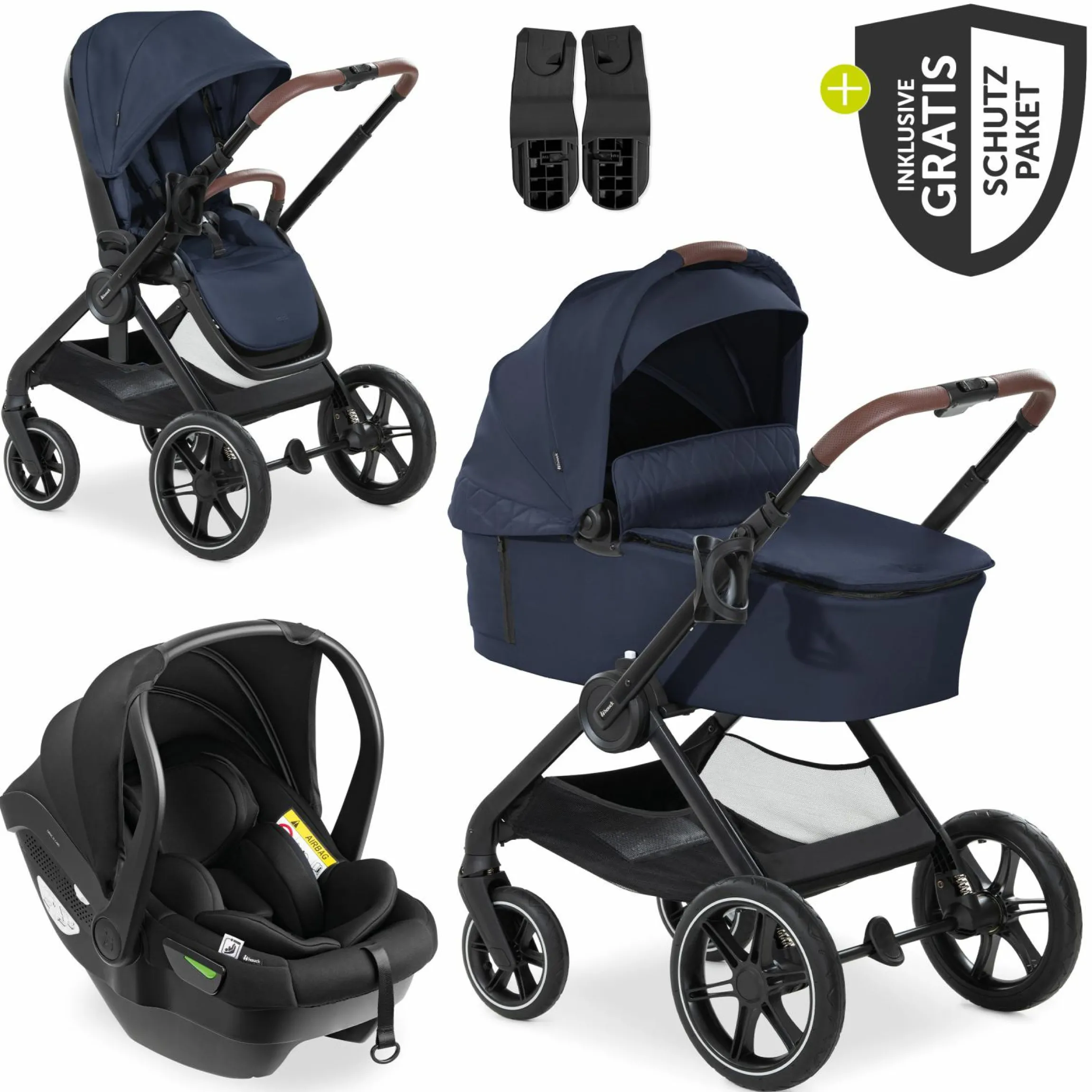 3in1 Kinderwagen-Set Walk N Care Trio Set inkl. i-Size Babyschale Drive N Care & XXL Zubehörpaket - Dark Navy Blue