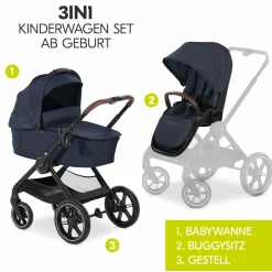 3in1 Kinderwagen-Set Walk N Care Trio Set inkl. i-Size Babyschale Drive N Care & XXL Zubehörpaket - Dark Navy Blue