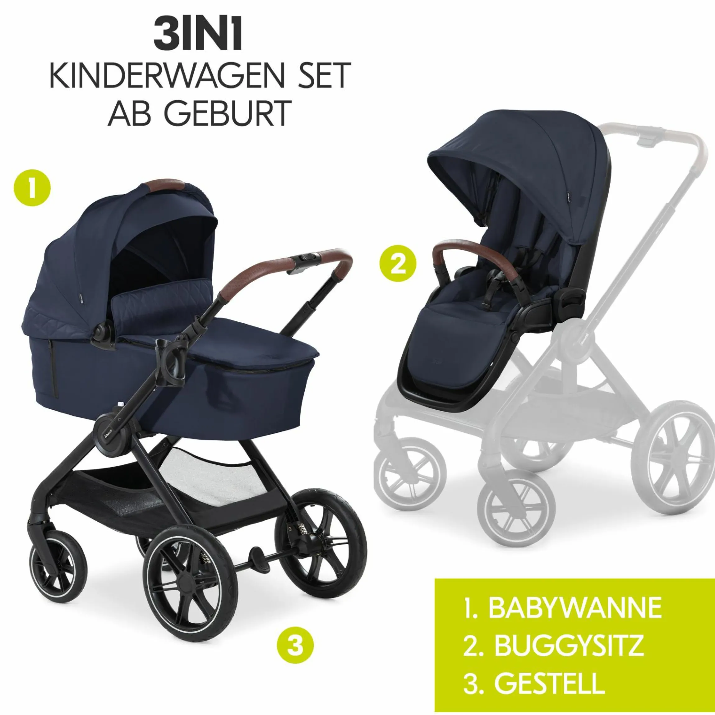 3in1 Kinderwagen-Set Walk N Care Trio Set inkl. i-Size Babyschale Drive N Care & XXL Zubehörpaket - Dark Navy Blue