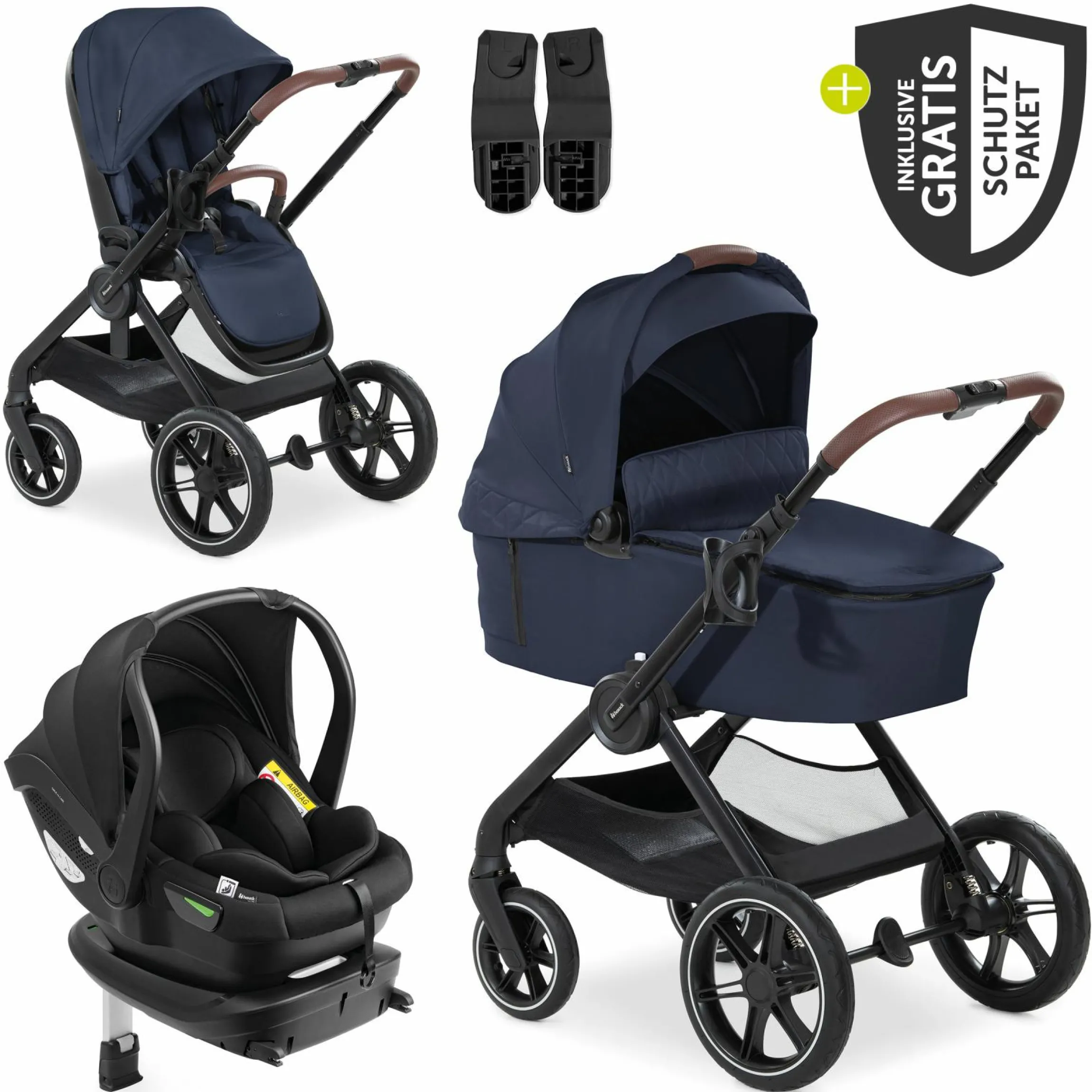 4in1 Kinderwagen-Set Walk N Care Trio Set inkl. i-Size Babyschale & Isofix Base & XXL Zubehörset - Dark Navy Blue