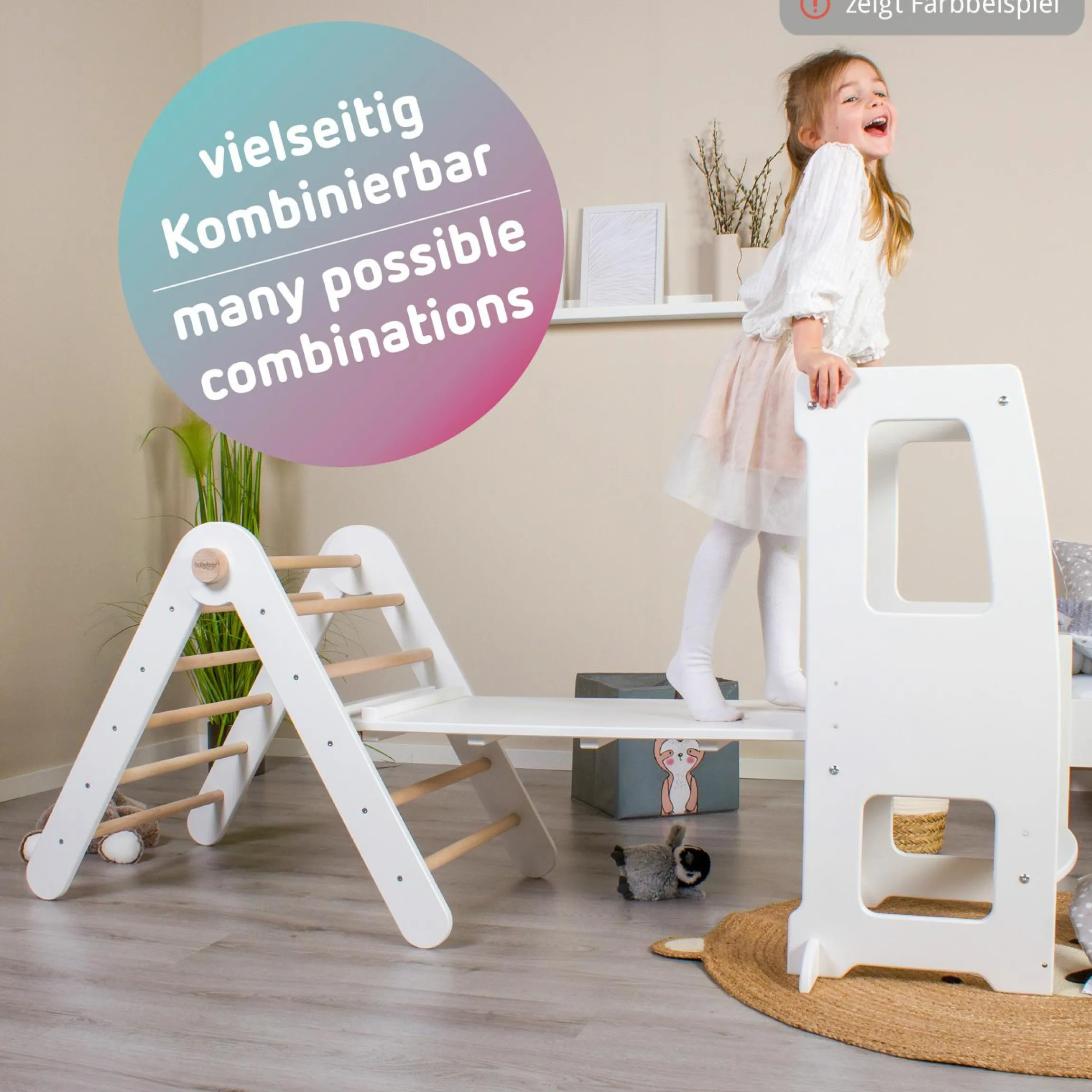 2in1 Kletterleiter & Rutsche für Littlefoot Lernturm und Kletterdreieck - Natur lackiert