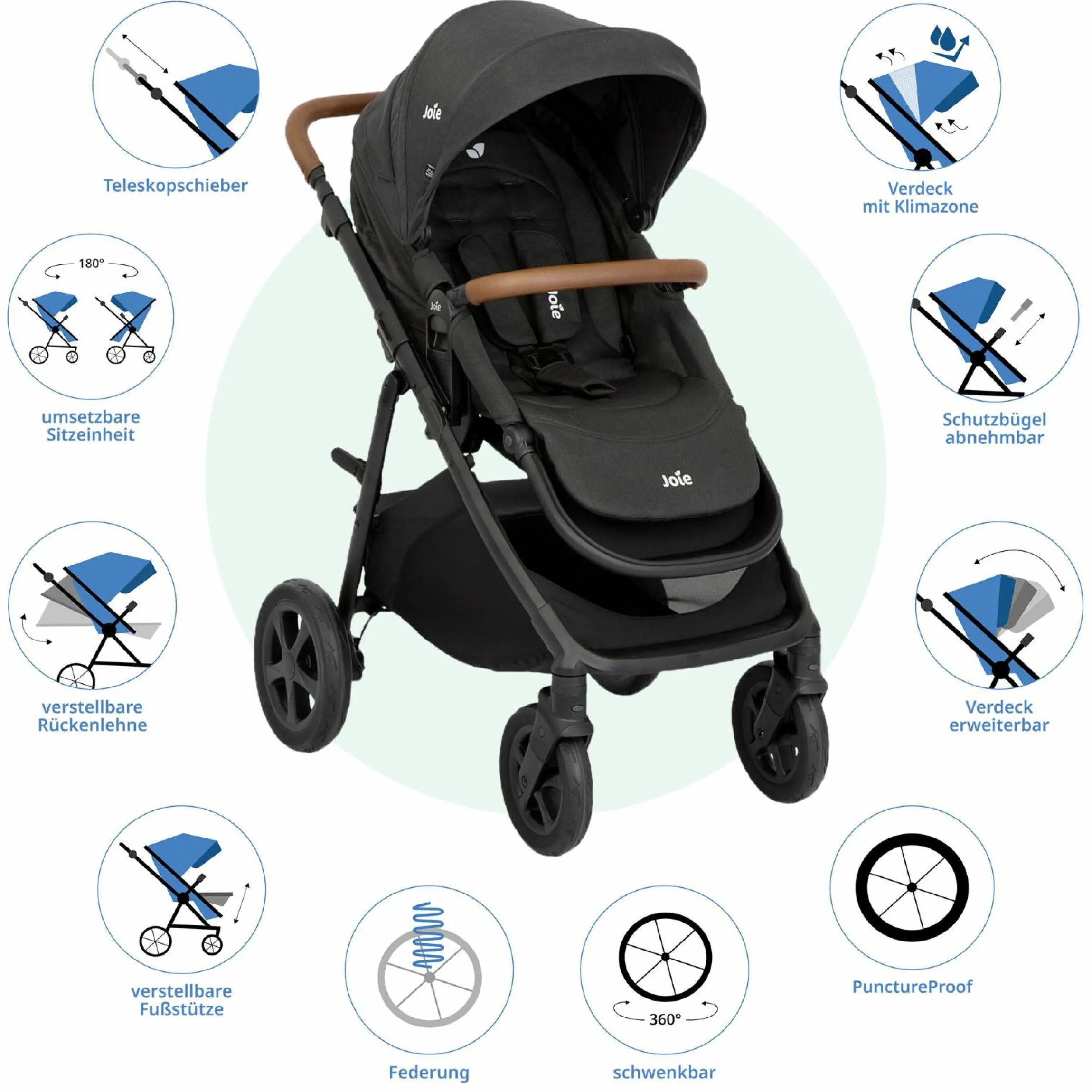 2in1 Kombi-Kinderwagen Alore bis 22 kg belastbar mit Babywanne Ramble XL, Liegeposition, umsetzbarer & höhenverstellbarer Sportsitz, Teleskop-Schieber inkl. Adapter & Regenschutz - Shale - Kollektion 2025