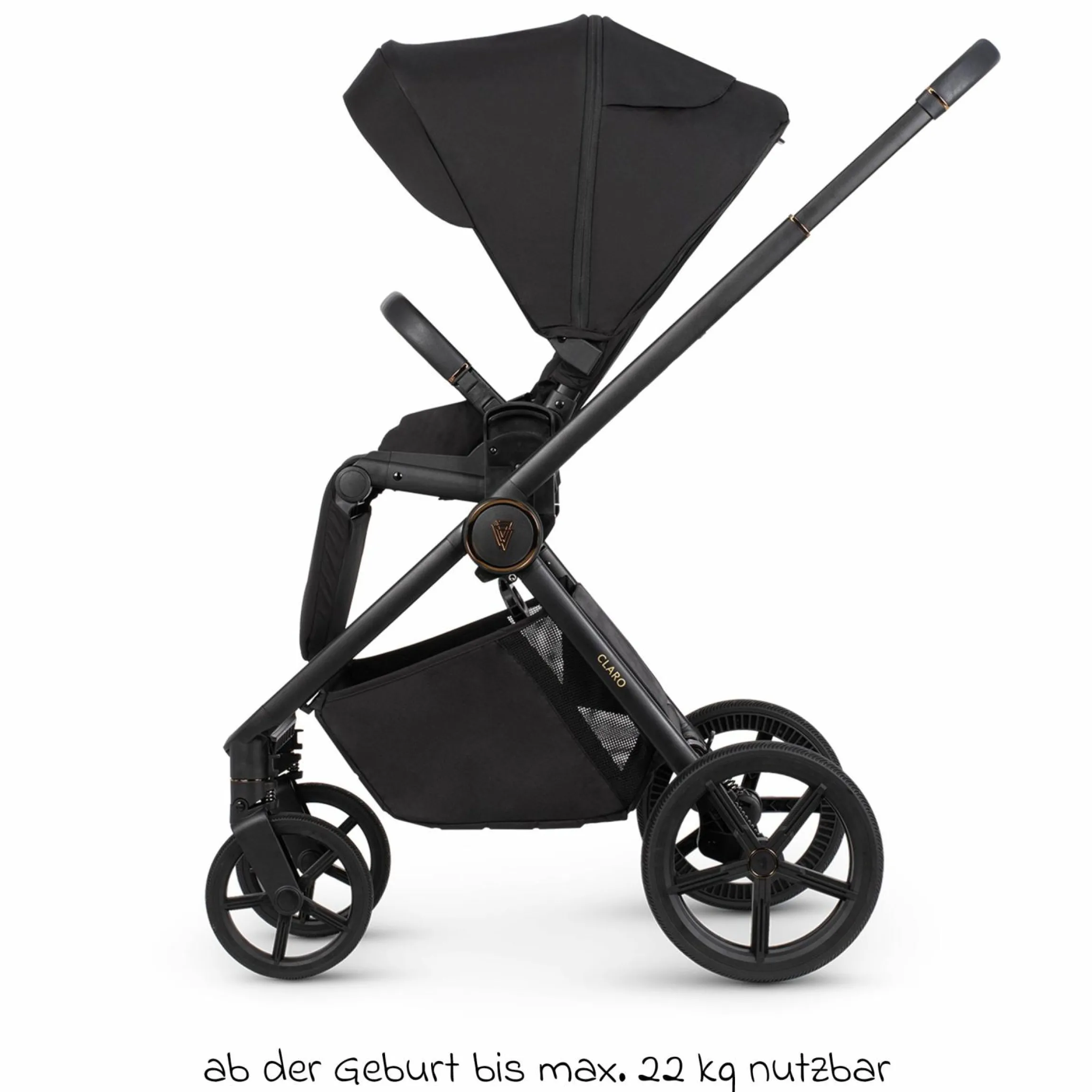 2in1 Kombi-Kinderwagen Claro bis 22 kg mit Babywanne, Sportsitz, Teleskopschieber, Liegeposition inkl. Regenschutz, Beindecke & Wickeltasche mit Wickeunterlage - Noir - Kollektion 2025