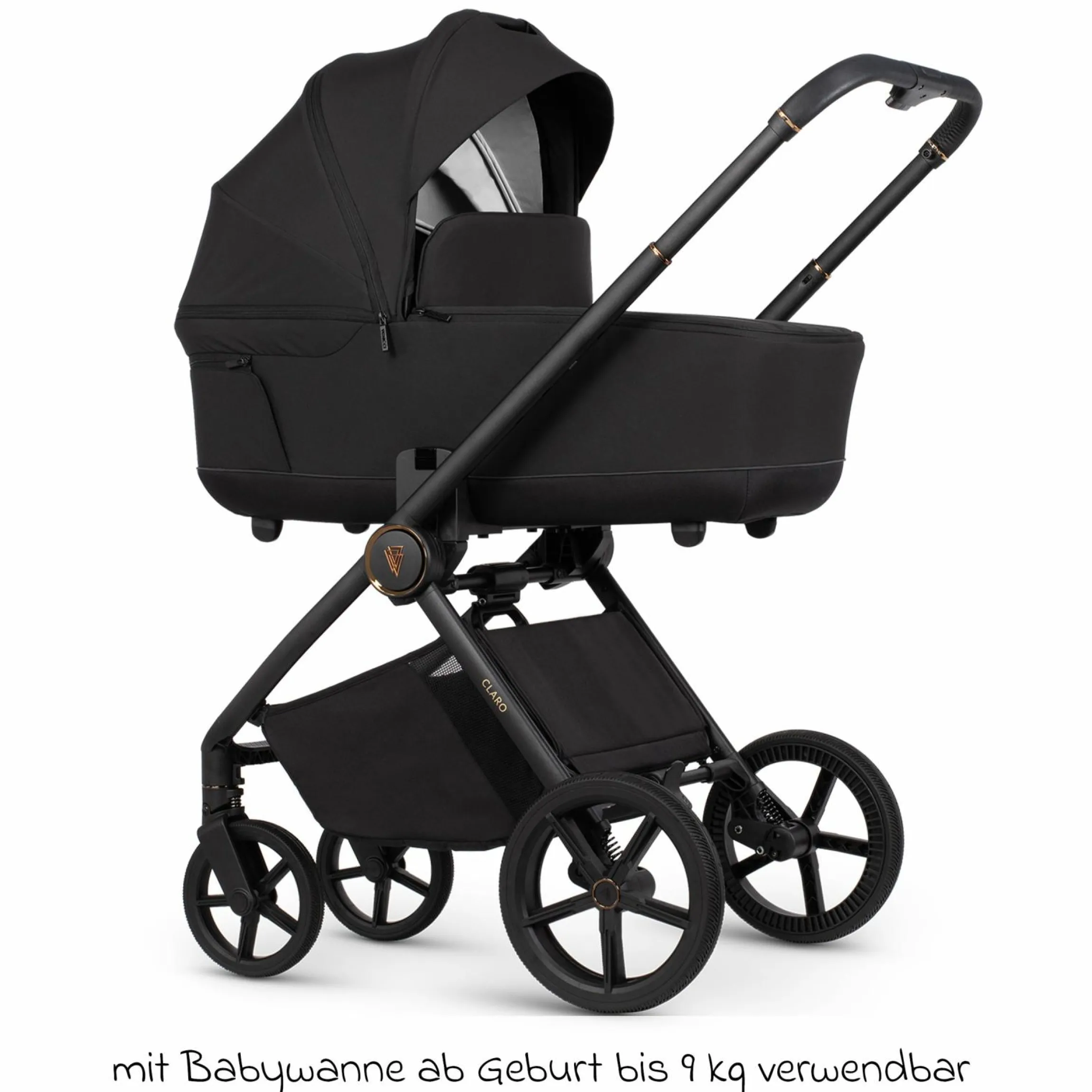2in1 Kombi-Kinderwagen Claro bis 22 kg mit Babywanne, Sportsitz, Teleskopschieber, Liegeposition inkl. Regenschutz, Beindecke & Wickeltasche mit Wickeunterlage - Noir - Kollektion 2025