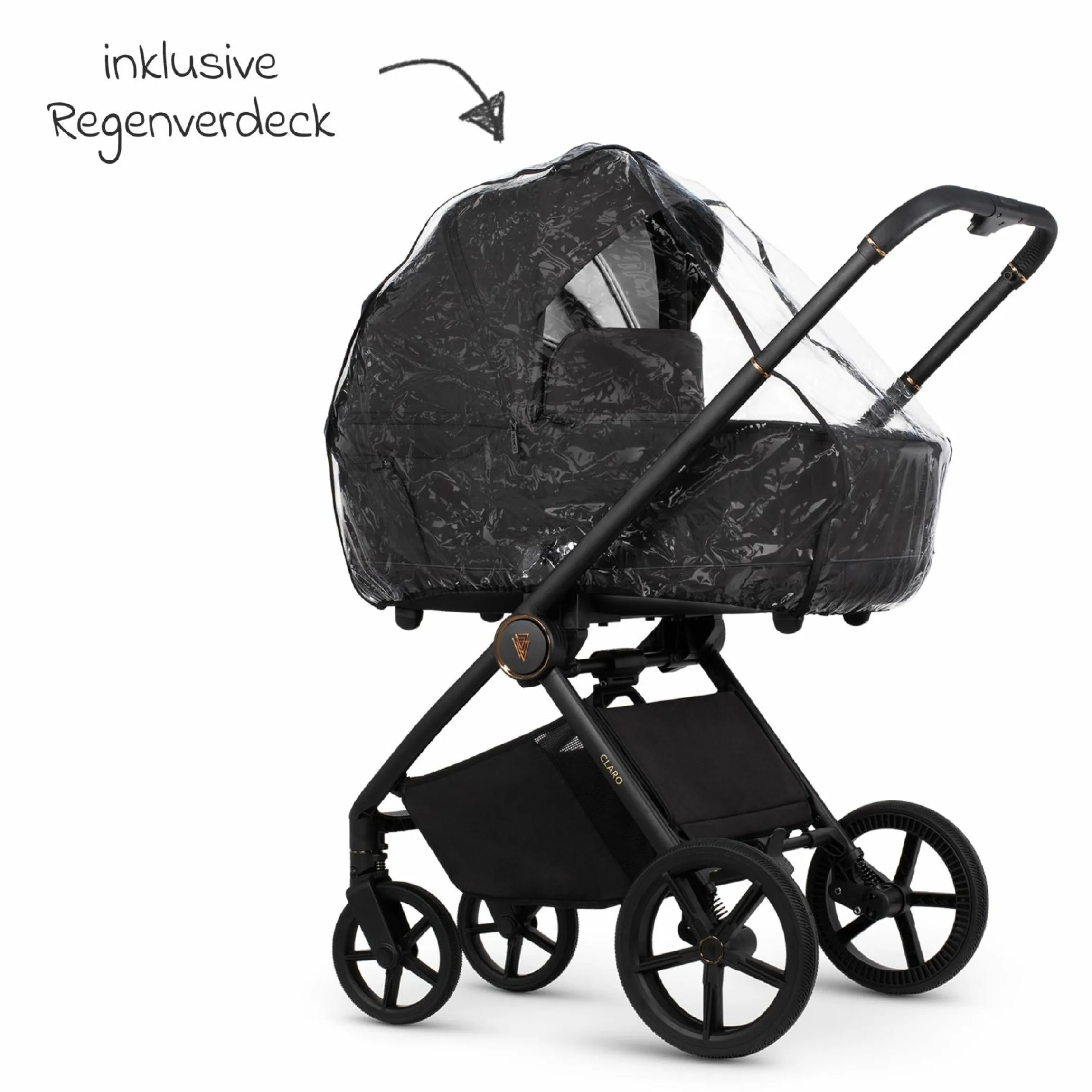 2in1 Kombi-Kinderwagen Claro bis 22 kg mit Babywanne, Sportsitz, Teleskopschieber, Liegeposition inkl. Regenschutz, Beindecke & Wickeltasche mit Wickeunterlage - Noir - Kollektion 2025