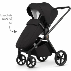 2in1 Kombi-Kinderwagen Claro bis 22 kg mit Babywanne, Sportsitz, Teleskopschieber, Liegeposition inkl. Regenschutz, Beindecke & Wickeltasche mit Wickeunterlage - Noir - Kollektion 2025