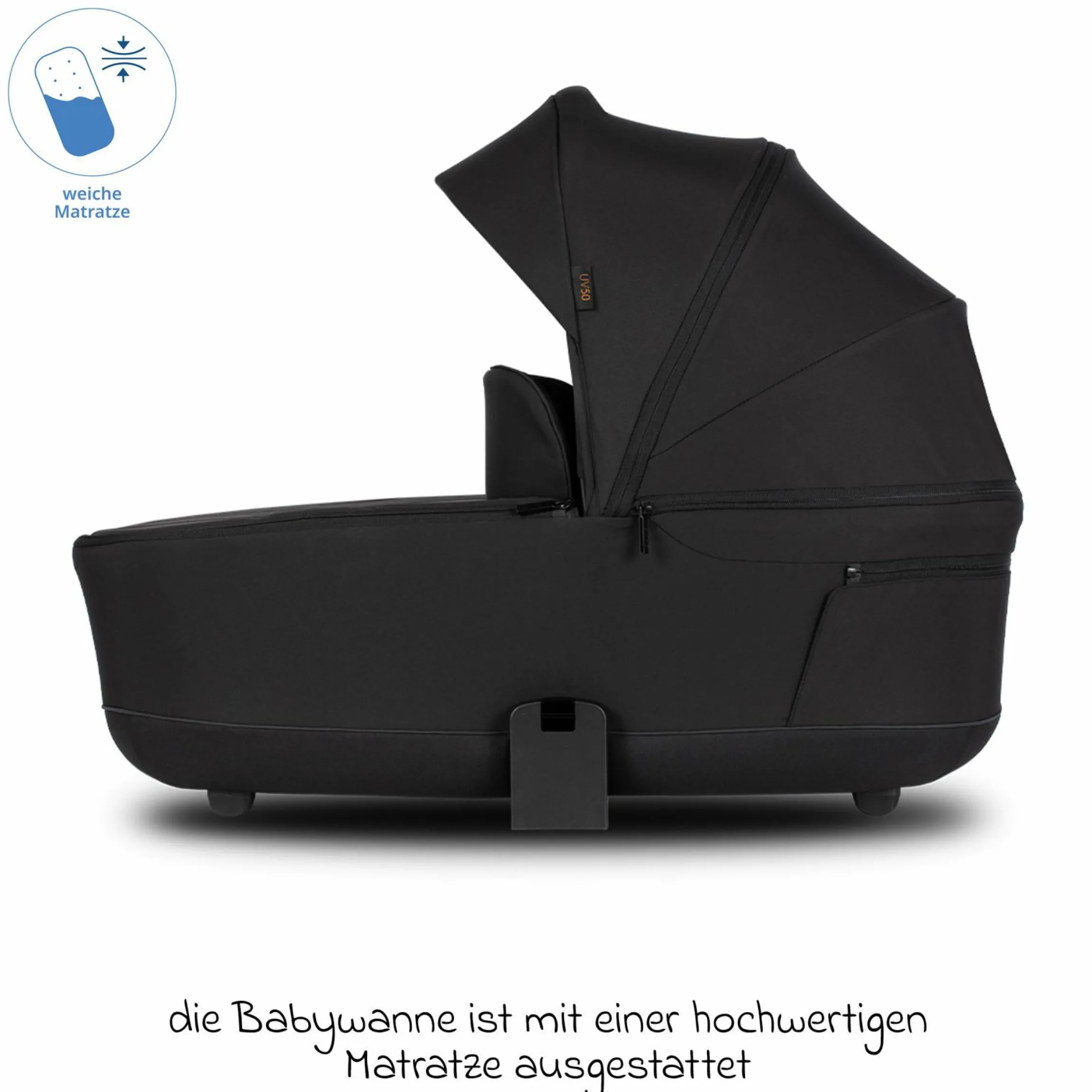 2in1 Kombi-Kinderwagen Claro bis 22 kg mit Babywanne, Sportsitz, Teleskopschieber, Liegeposition inkl. Regenschutz, Beindecke & Wickeltasche mit Wickeunterlage - Noir - Kollektion 2025
