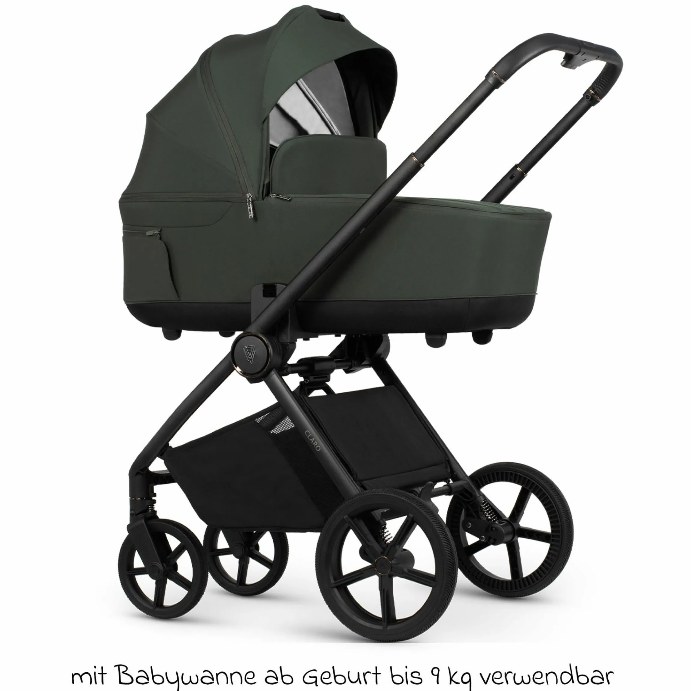 2in1 Kombi-Kinderwagen Claro bis 22 kg mit Babywanne, Sportsitz, Teleskopschieber, Liegeposition inkl. Regenschutz, Beindecke & Wickeltasche mit Wickeunterlage - Forest