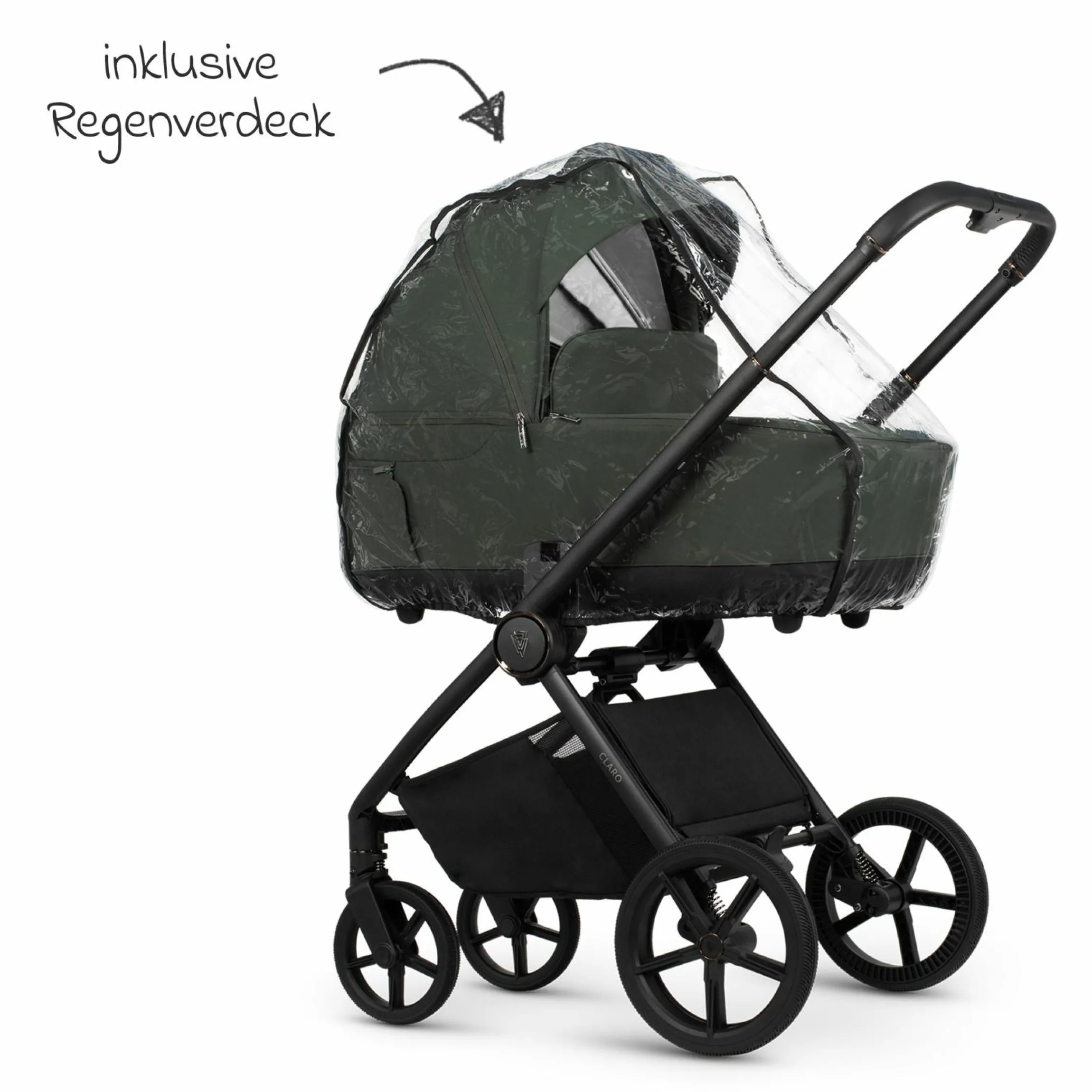 2in1 Kombi-Kinderwagen Claro bis 22 kg mit Babywanne, Sportsitz, Teleskopschieber, Liegeposition inkl. Regenschutz, Beindecke & Wickeltasche mit Wickeunterlage - Forest