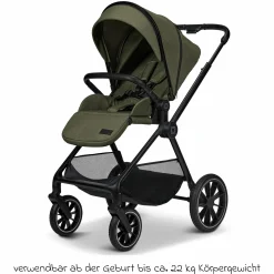 2in1 Kombi-Kinderwagen Clicc bis 22 kg mit Liegeposition, Babywanne, umsetzbare Sitzeinheit, Teleskopschieber inkl. Regenschutz, Wickeltasche, Fußsack & Adapter - Moss Melange