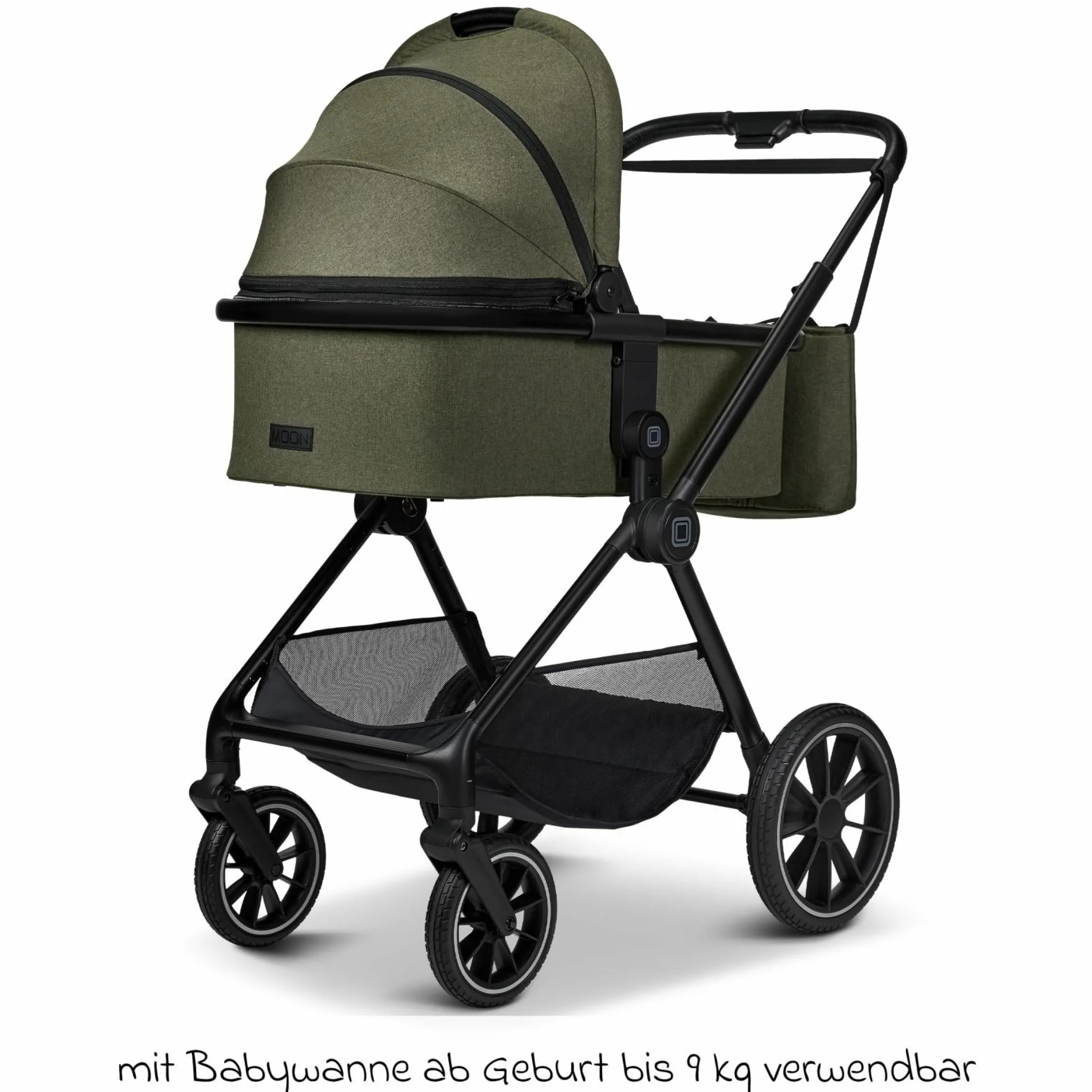 2in1 Kombi-Kinderwagen Clicc bis 22 kg mit Liegeposition, Babywanne, umsetzbare Sitzeinheit, Teleskopschieber inkl. Regenschutz, Wickeltasche, Fußsack & Adapter - Moss Melange