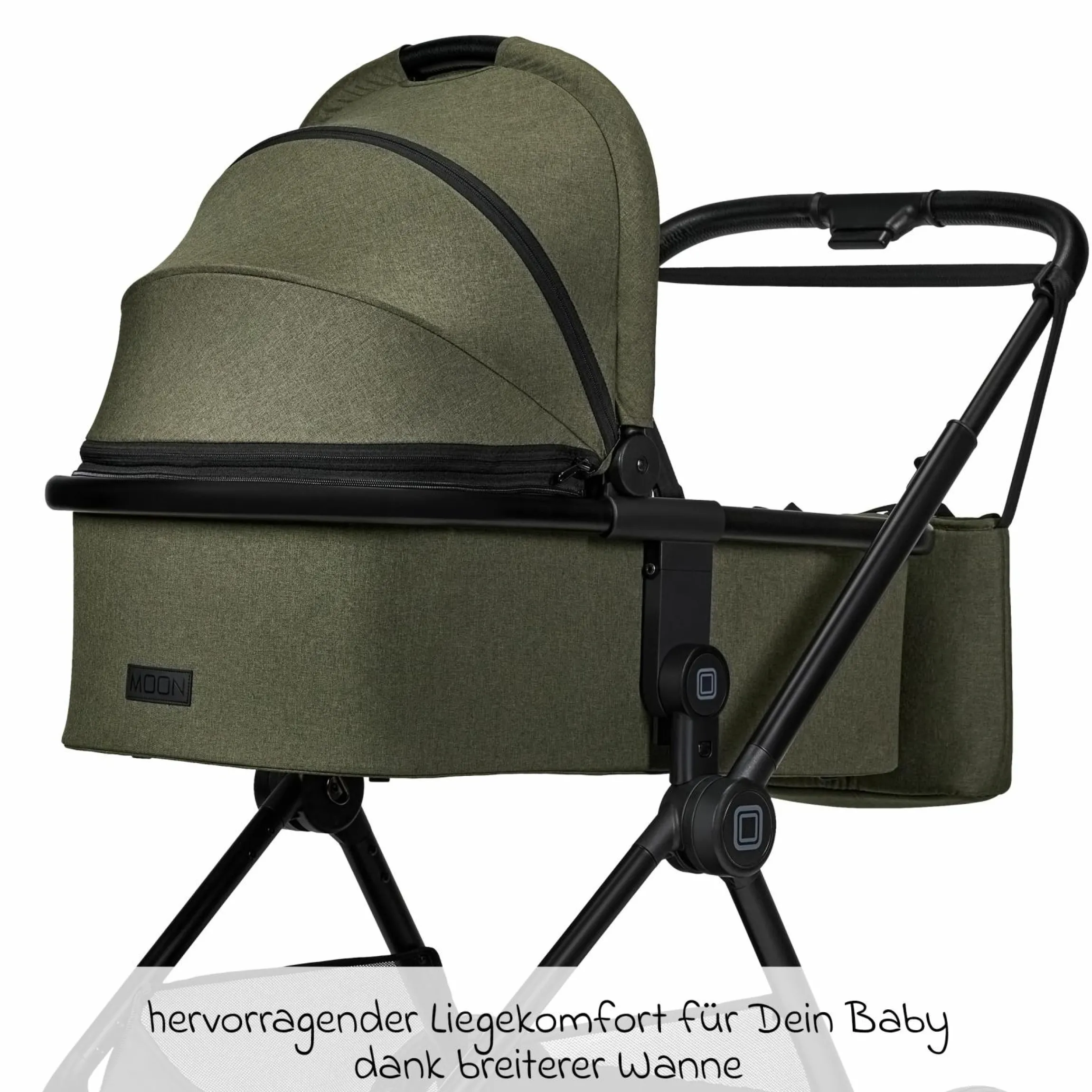 2in1 Kombi-Kinderwagen Clicc bis 22 kg mit Liegeposition, Babywanne, umsetzbare Sitzeinheit, Teleskopschieber inkl. Regenschutz, Wickeltasche, Fußsack & Adapter - Moss Melange