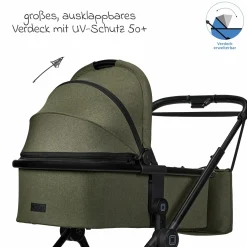 2in1 Kombi-Kinderwagen Clicc bis 22 kg mit Liegeposition, Babywanne, umsetzbare Sitzeinheit, Teleskopschieber inkl. Regenschutz, Wickeltasche, Fußsack & Adapter - Moss Melange