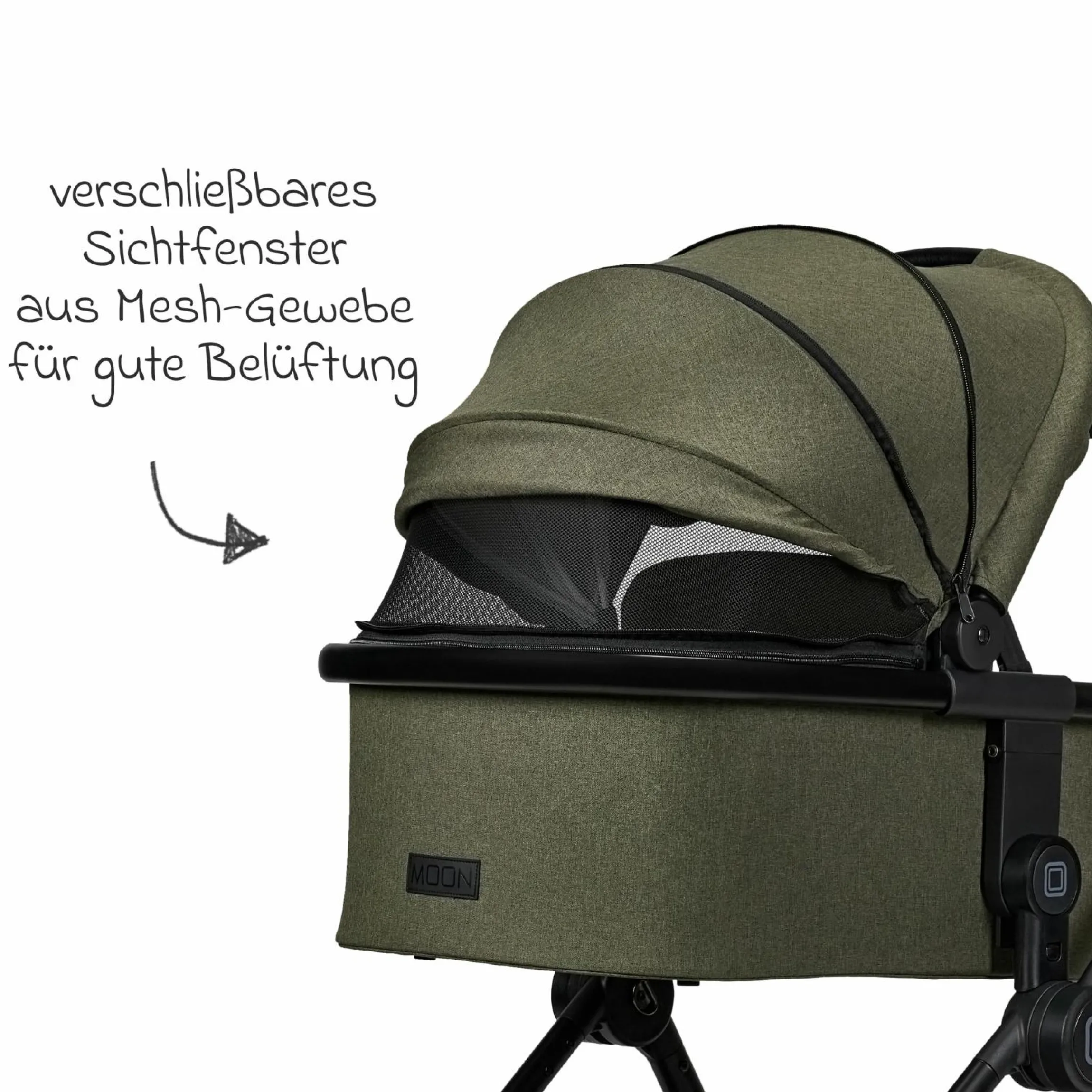 2in1 Kombi-Kinderwagen Clicc bis 22 kg mit Liegeposition, Babywanne, umsetzbare Sitzeinheit, Teleskopschieber inkl. Regenschutz, Wickeltasche, Fußsack & Adapter - Moss Melange