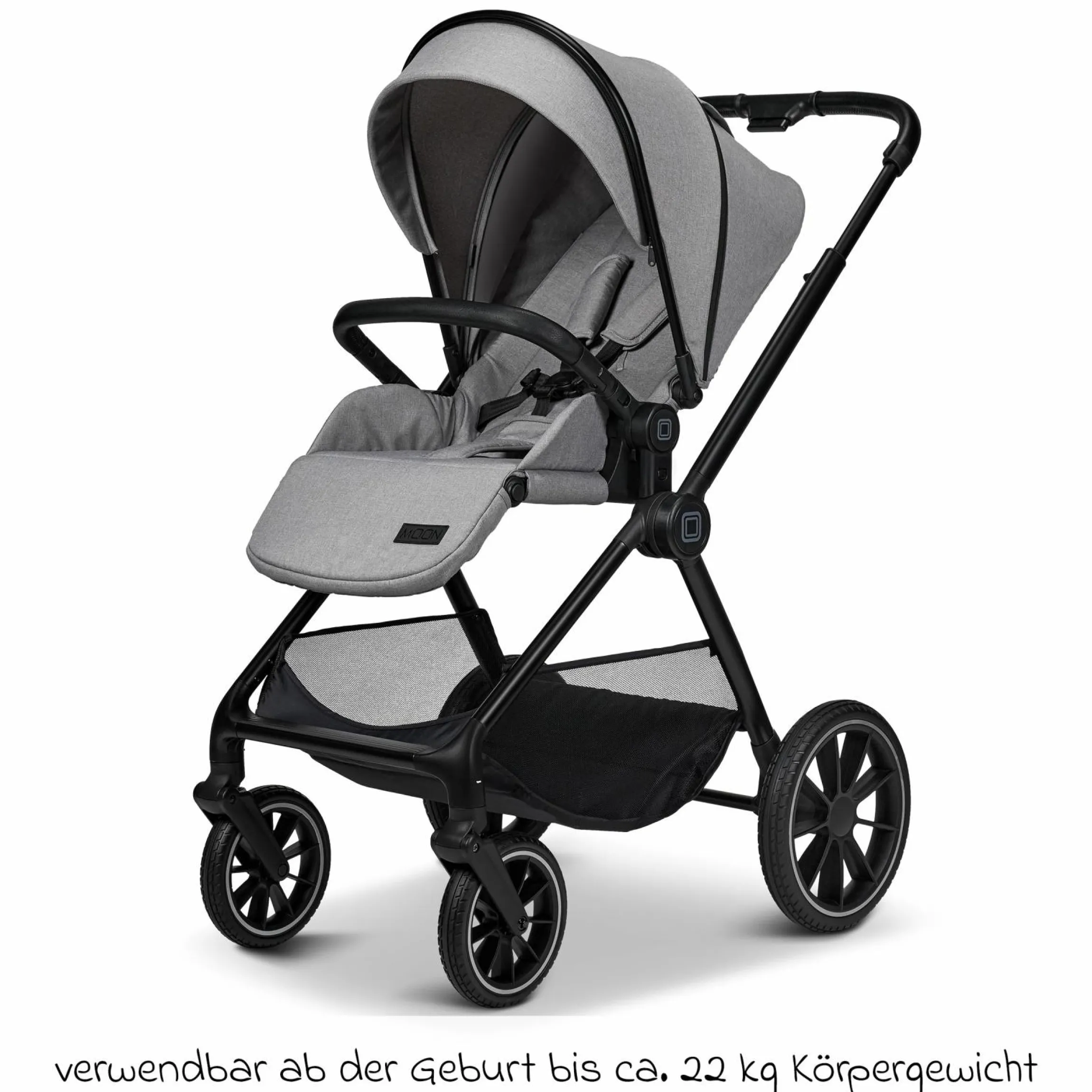 2in1 Kombi-Kinderwagen Clicc bis 22 kg mit Liegeposition, Babywanne, umsetzbare Sitzeinheit, Teleskopschieber inkl. Regenschutz, Wickeltasche, Fußsack & Adapter - Stone Melange