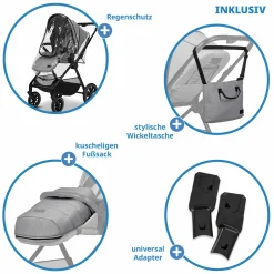 2in1 Kombi-Kinderwagen Clicc bis 22 kg mit Liegeposition, Babywanne, umsetzbare Sitzeinheit, Teleskopschieber inkl. Regenschutz, Wickeltasche, Fußsack & Adapter - Stone Melange