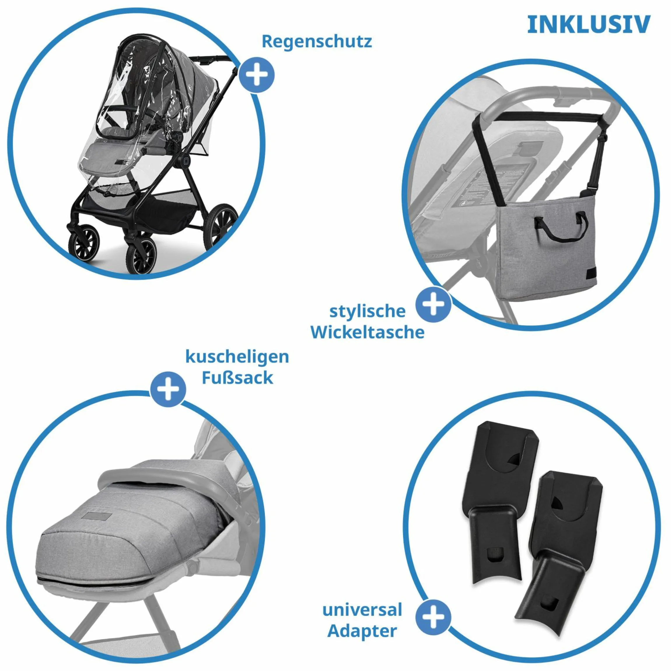 2in1 Kombi-Kinderwagen Clicc bis 22 kg mit Liegeposition, Babywanne, umsetzbare Sitzeinheit, Teleskopschieber inkl. Regenschutz, Wickeltasche, Fußsack & Adapter - Stone Melange