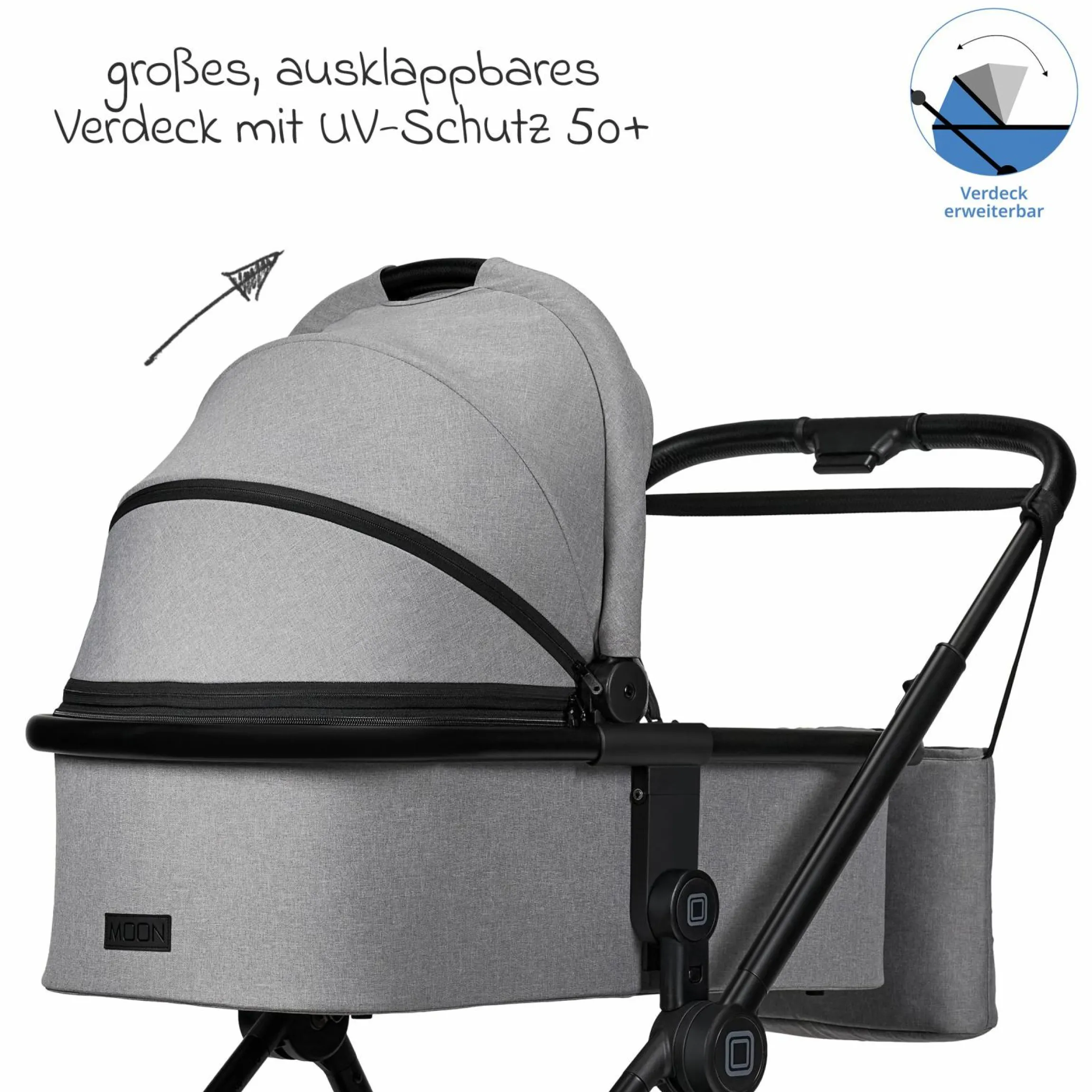 2in1 Kombi-Kinderwagen Clicc bis 22 kg mit Liegeposition, Babywanne, umsetzbare Sitzeinheit, Teleskopschieber inkl. Regenschutz, Wickeltasche, Fußsack & Adapter - Stone Melange