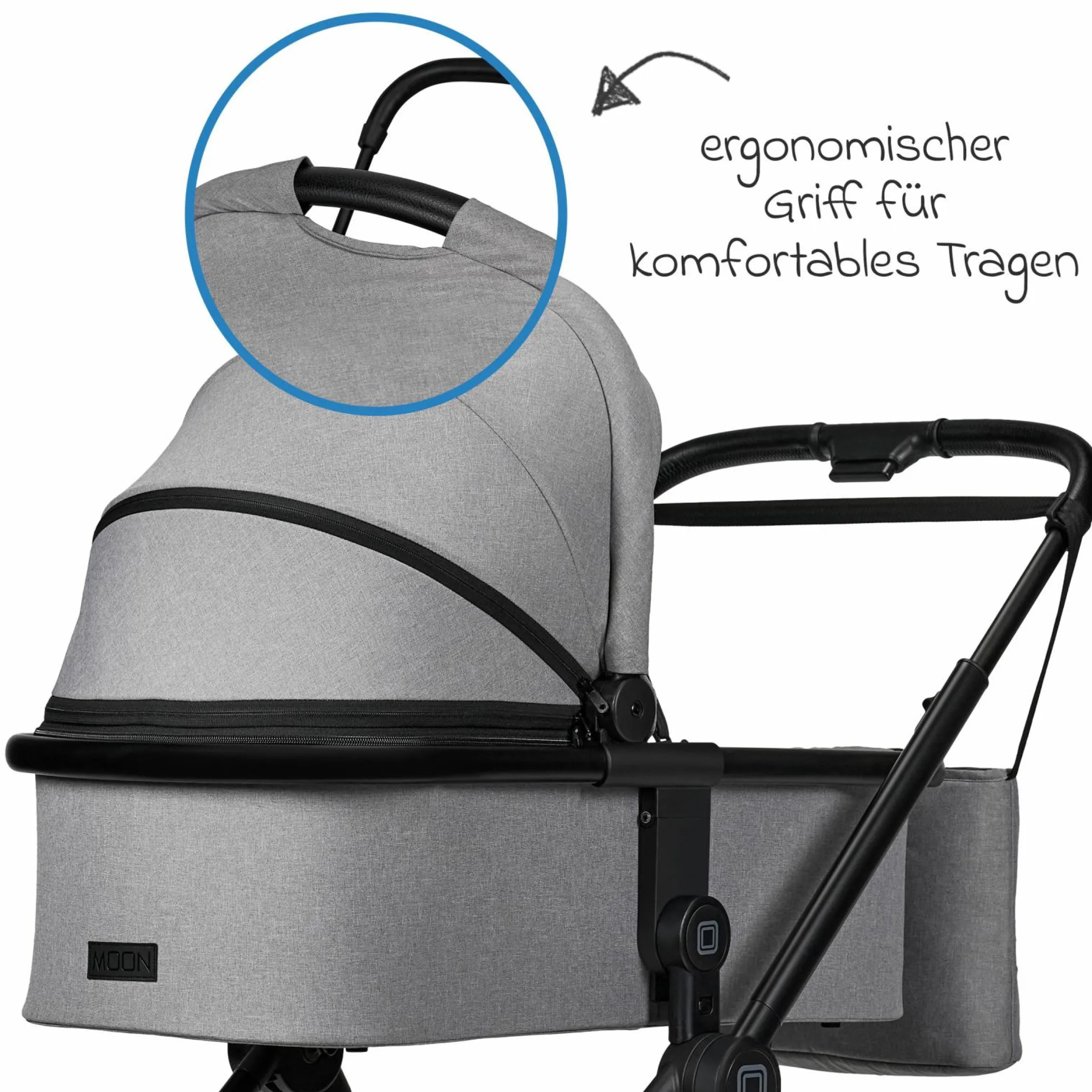 2in1 Kombi-Kinderwagen Clicc bis 22 kg mit Liegeposition, Babywanne, umsetzbare Sitzeinheit, Teleskopschieber inkl. Regenschutz, Wickeltasche, Fußsack & Adapter - Stone Melange