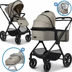 2in1 Kombi-Kinderwagen Clicc bis 22 kg mit Liegeposition, Babywanne, umsetzbare Sitzeinheit, Teleskopschieber inkl. Regenschutz, Wickeltasche, Fußsack & Adapter - Mud Melange