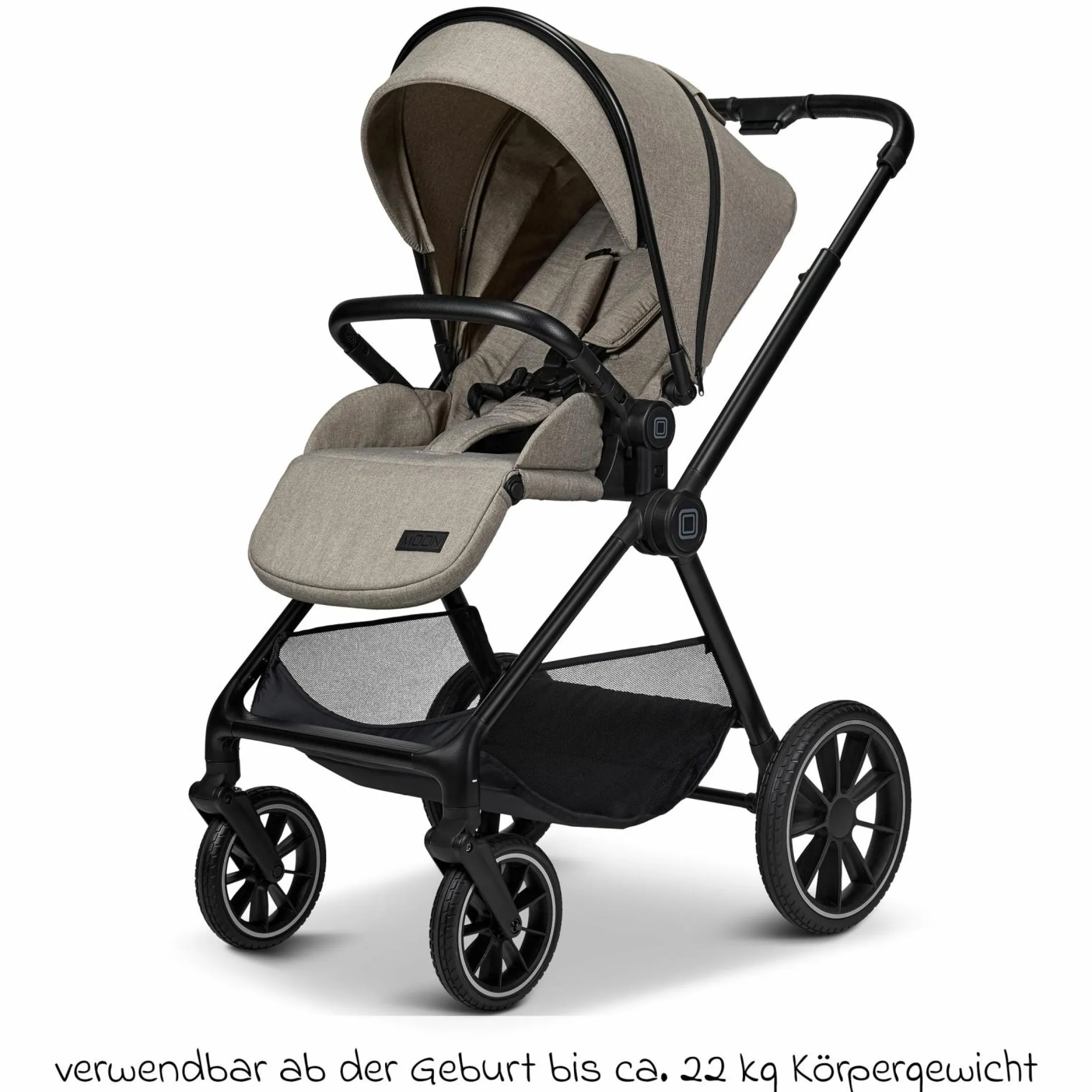 2in1 Kombi-Kinderwagen Clicc bis 22 kg mit Liegeposition, Babywanne, umsetzbare Sitzeinheit, Teleskopschieber inkl. Regenschutz, Wickeltasche, Fußsack & Adapter - Mud Melange