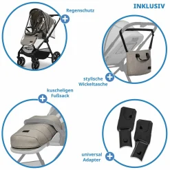 2in1 Kombi-Kinderwagen Clicc bis 22 kg mit Liegeposition, Babywanne, umsetzbare Sitzeinheit, Teleskopschieber inkl. Regenschutz, Wickeltasche, Fußsack & Adapter - Mud Melange