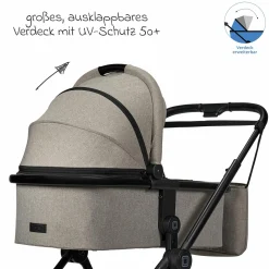 2in1 Kombi-Kinderwagen Clicc bis 22 kg mit Liegeposition, Babywanne, umsetzbare Sitzeinheit, Teleskopschieber inkl. Regenschutz, Wickeltasche, Fußsack & Adapter - Mud Melange