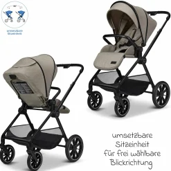 2in1 Kombi-Kinderwagen Clicc bis 22 kg mit Liegeposition, Babywanne, umsetzbare Sitzeinheit, Teleskopschieber inkl. Regenschutz, Wickeltasche, Fußsack & Adapter - Mud Melange