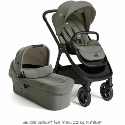 2in1 Kombi-Kinderwagen Finiti bis 22 kg belastbar mit Babywanne Ramble XL, Teleskopschieber, umsetzbare Sitzeinheit, inkl. Adapter & Regenverdeck - Signature - Evergreen